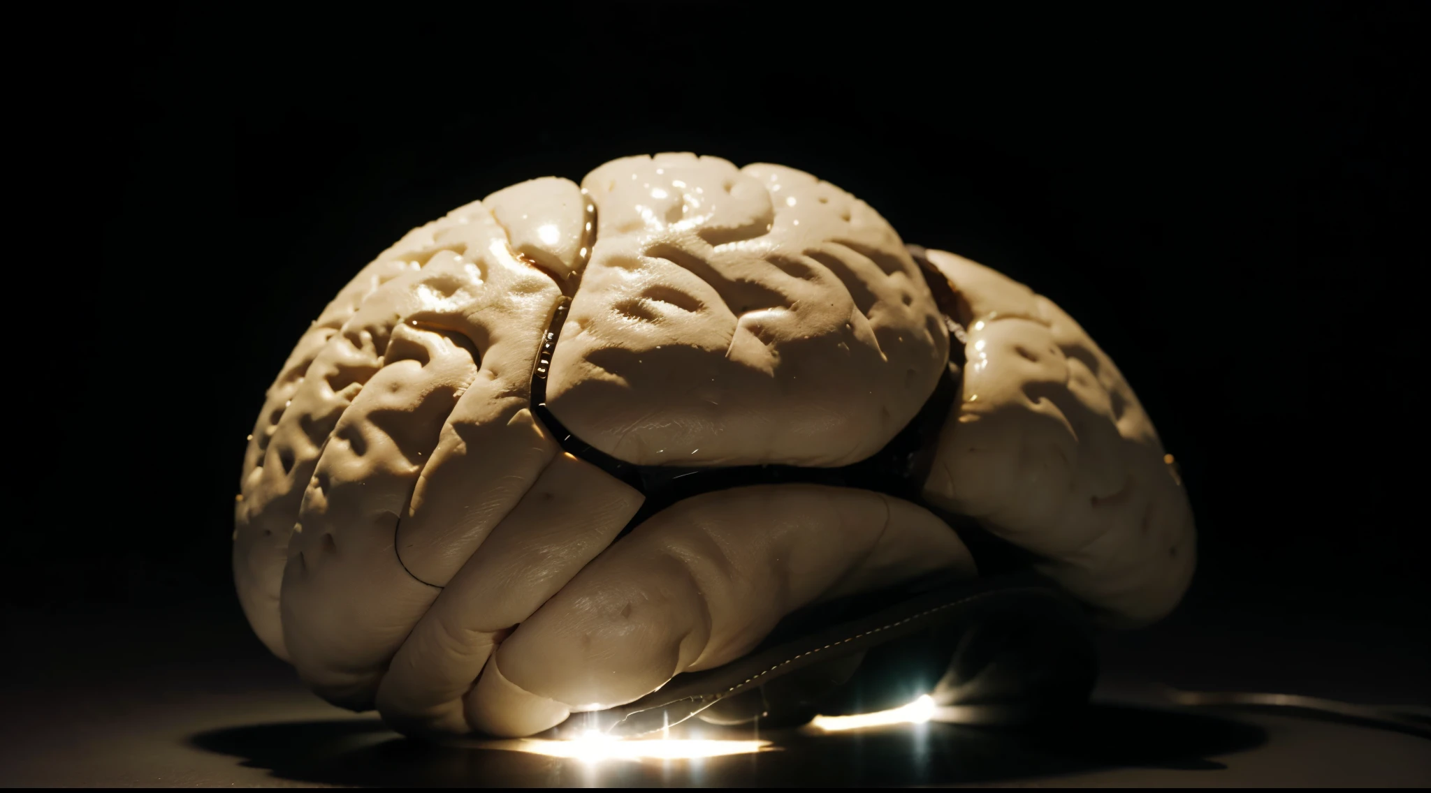 brain with black background and a light in it