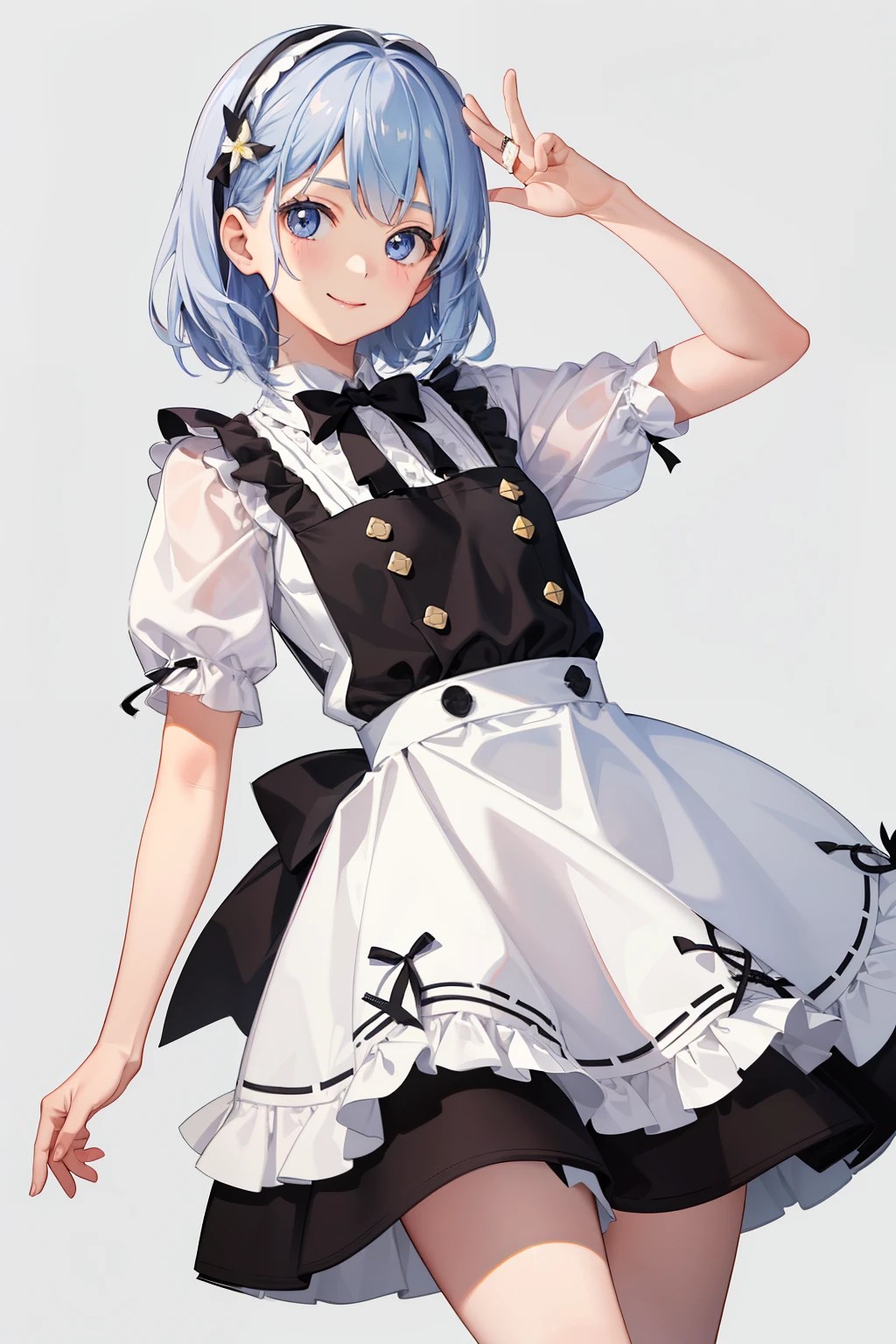 1girl in、A smile、A delightful、skirt by the、(small tits)Chilarism、doress、pinafore,,,,,,、Madevement hair ornament、