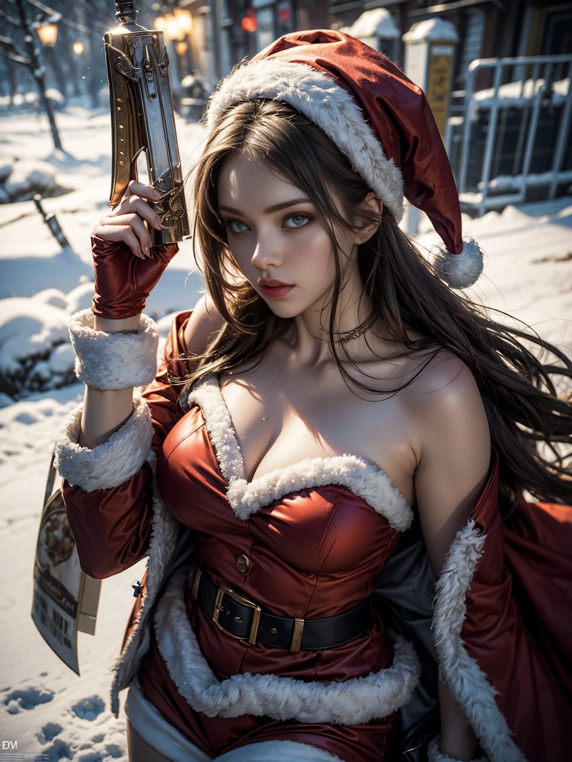 Erotic Santa woman,dynamic lights, photorealism, beautiful, photorealism, photo,cinematic, very high detailed, snow,Different Cinematic scene