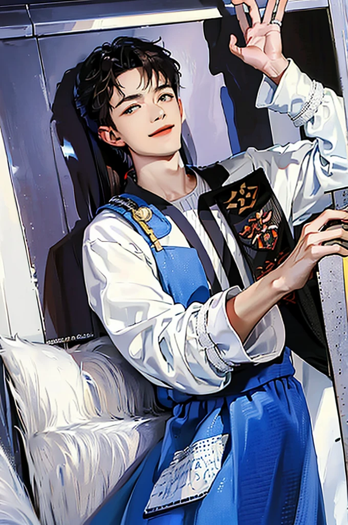 Two men with unique and attractive features, Entangle、A sexy、Flirting、bright white skin, long black hair that falls over the eyes like shoulders, Bright eyes, dark brown eyes, Eta、These eyes have a mysterious luster and a hidden story)). ((He has a warm and inviting smile that gives his face a touch of charm and charm)), ((wearing strange and unique clothes, Reflects an artistic and innovative character)), 8K, High Quilty, Realistic, beautifulRealistic, Cool details, Raw photo, Realistic clothing, Long hair, Black hair, Realistic hair, Bright and cool lighting, photographrealistic, cellshading, Gel lighting, Ultra Details