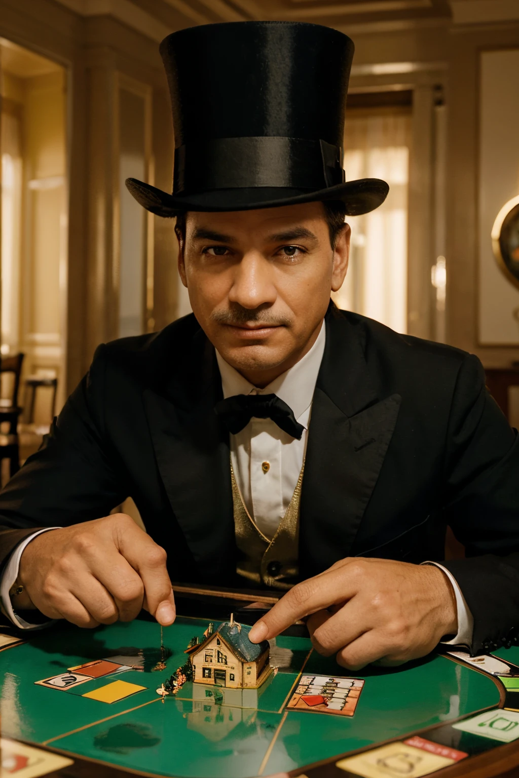 High-resolution image shows the iconic Monopoly character in the center. He is represented as an elegant tycoon, com um terno bem ajustado, a top hat and a confident smile on your face. Ao redor do personagem, the background of the image depicts details from the game Monopoly, trazendo elementos vibrantes e coloridos. The game board is the highlight, com suas propriedades distintas, like houses and hotels, em tons de vermelho, azul, verde e amarelo, destacando-se contra o fundo brilhante. The streets and avenues on the board are displayed in perspective, giving a sense of depth to the image.

Ao redor do tabuleiro, there are piles of money, simbolizando a riqueza que pode ser conquistada no jogo. Luck and setback cards are scattered across the image, adding a touch of mystery and unpredictability. Ademais, small miniature houses and hotels are strategically positioned in the background, simbolizando o crescimento das propriedades ao longo do jogo.

As cores vibrantes e vivas dominam a imagem, bringing a feeling of energy and enthusiasm. O contraste entre as cores e os detalhes minuciosos cria uma imagem impactante e impressionante.

No geral, the high resolution image of the Monopoly character in the center, com detalhes e cores vibrantes do jogo ao fundo, conveys the message that Monopoly is a game for tycoons who want to conquer property and accumulate wealth.
