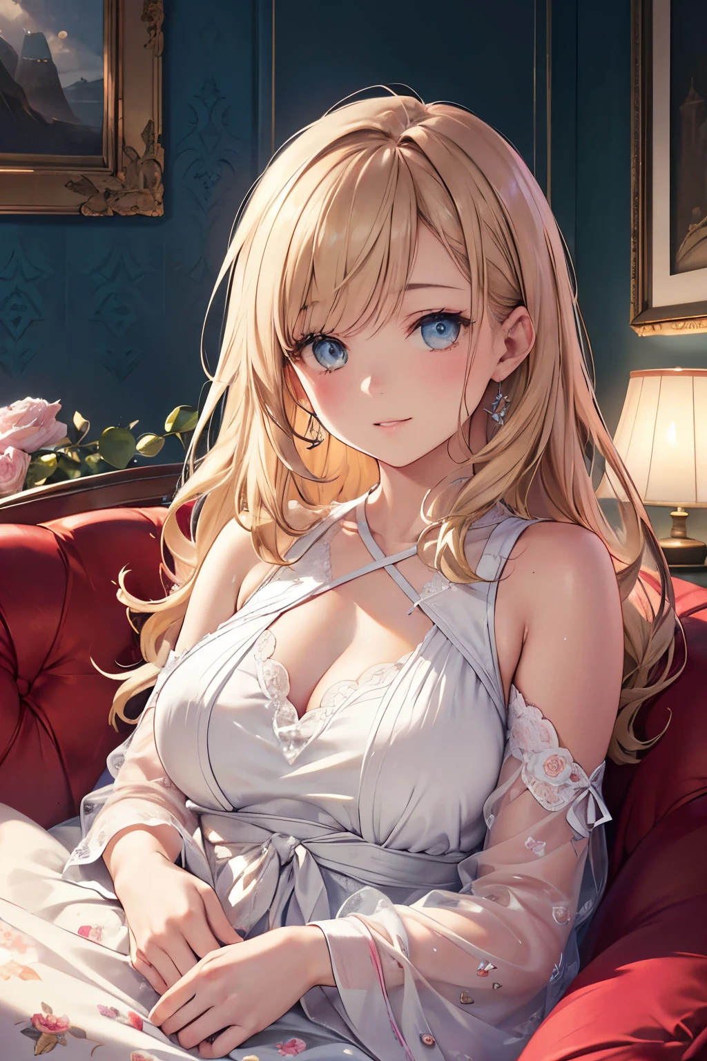 (best quality,4k,8k,highres,masterpiece:1.2),ultra-detailed,(realistic,photorealistic,photo-realistic:1.37),cute young adult woman laying down on the couch hugging a pillow,smiling cutely,beautiful detailed eyes,beautiful detailed lips,longeyelashes,lovely long brown hair flowing smoothly,silky smooth skin,cozy living room with soft warm lighting,comfortable fluffy couch,delicate floral pattern on the pillow,gentle pastel color scheme,relaxed and peaceful atmosphere,casual and comfortable clothing,carefully crafted facial features and expressions,tender and joyful mood,filled with warmth and happiness,subtle shadows and highlights enhancing depth and dimension,soft and natural lighting,crisp and clear details,immersive high-resolution image,vivid and vibrant colors,preserved natural texture and fine details,HDR effect showcasing the full dynamic range,bringing every nuance to life,creating a lifelike and stunning portrayal,portraits,photography