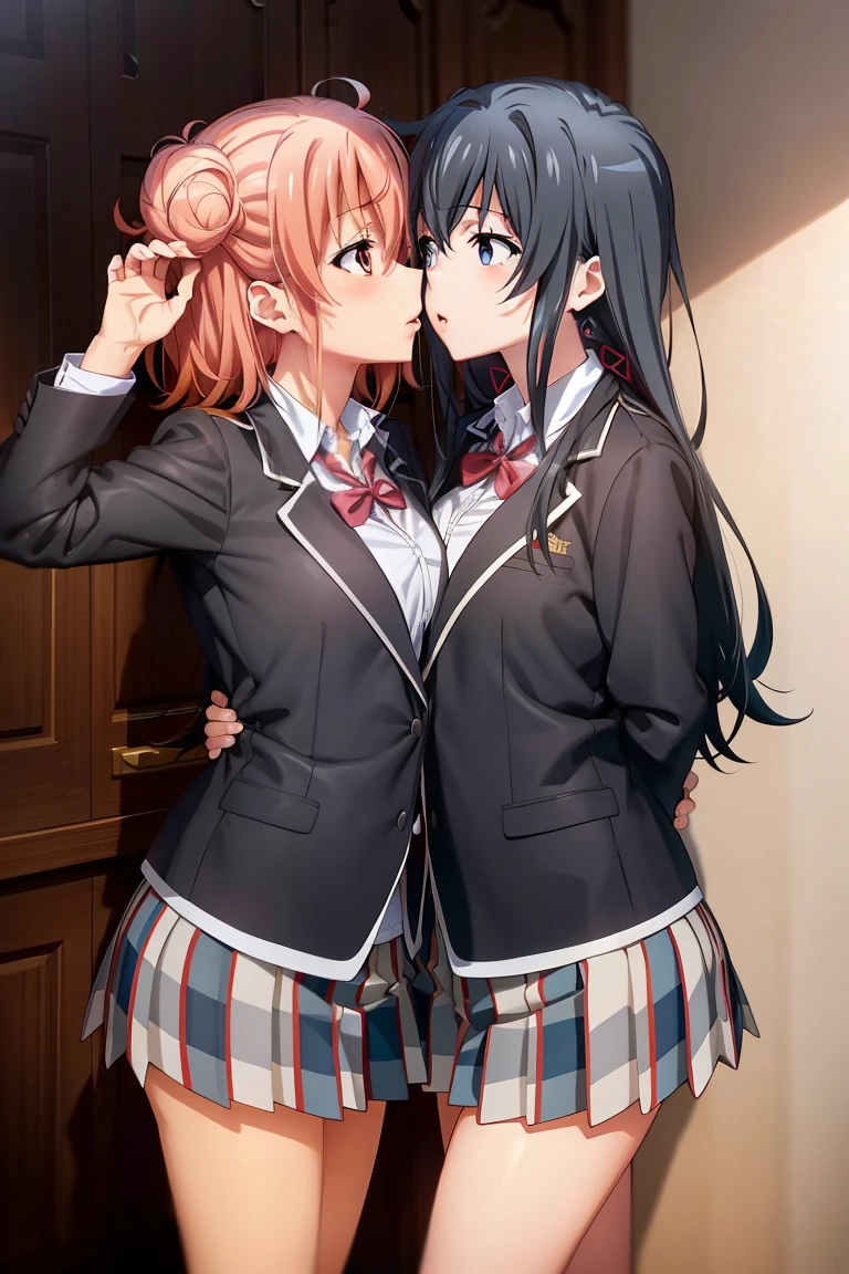 2girls , Yukinoshita-Yukino, Yuigahama-Yui , school uniform , kissing