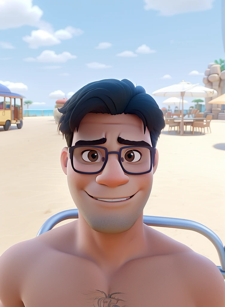 Um homem estilo Disney Pixar, shirtless wearing high quality glasses, melhor qualidade