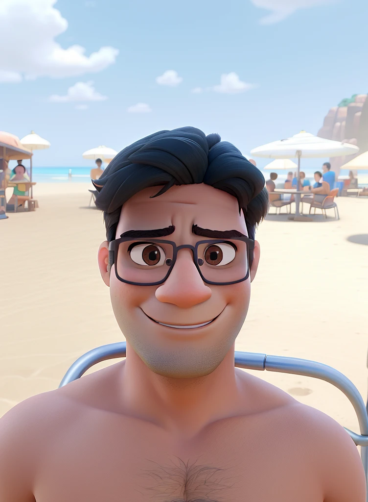 Um homem estilo Disney Pixar, shirtless wearing high quality glasses, melhor qualidade