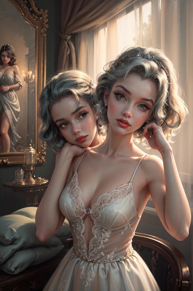 (Obra-prima - Ultra-Detalhado, high resolution) Prepare to be enchanted by a true masterpiece that combines ultra-detailed art with high-resolution rendering. Este trabalho mostra uma mulher hipnotizante, com cabelos castanhos curtos, Estilo dos anos 1950, Marilyn Monroe (1.3) e cativantes olhos castanhos (1.2), New York illustration style, usando batom vermelho, emanating an aura of elegance and mystery. Dressed in classic 1950s clothing. Intricate details and realistic textures invite you to explore every aspect of this enchanting composition. Vestido marrom transparente. Prepare-se para mergulhar em um mundo onde a beleza e o artesanato se fundem perfeitamente.