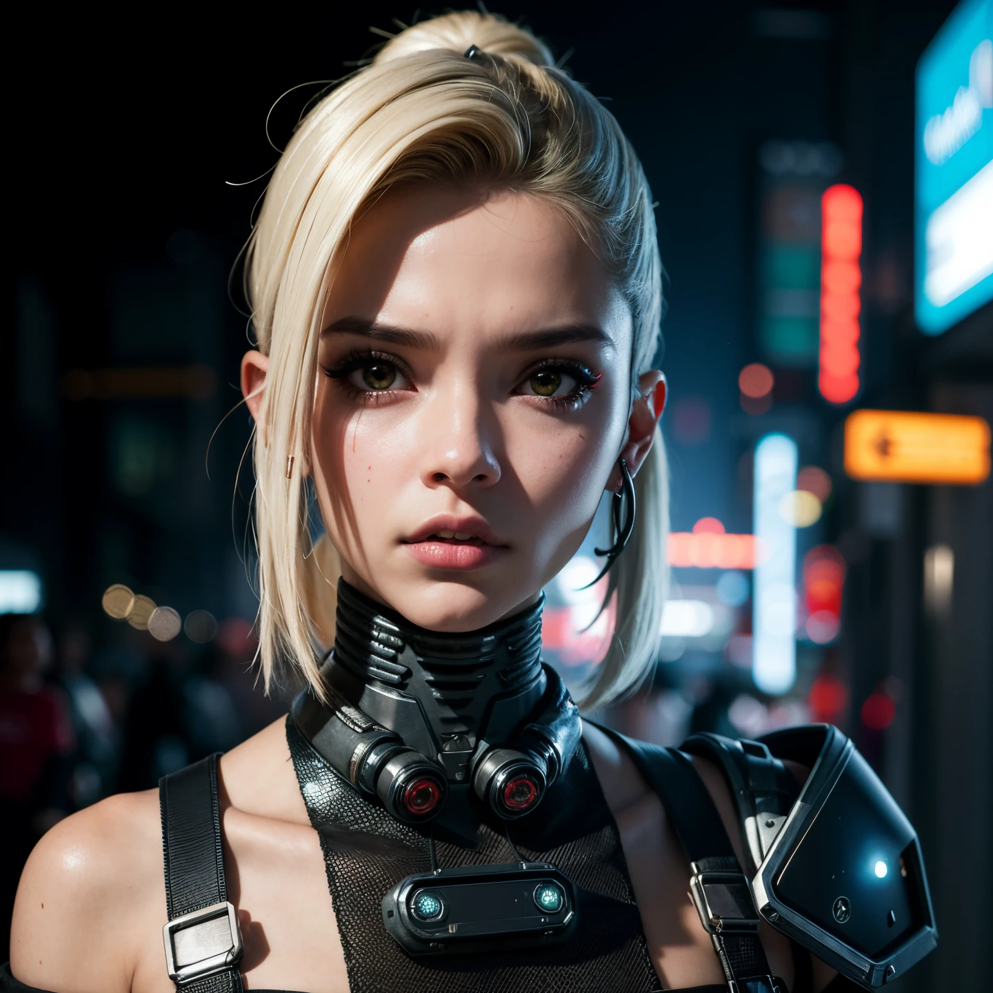 um close de uma mulher com um rosto muito estranho e um cabelo estranho, estilo cyberpunk horror, cyberpunk zangada deusa linda, mulher ciborgue, estilo cyberpunk hiper-realista, menina ciborgue, maquiagem cyberpunk intrincada - up, estilo cyberpunk ， hiper-realista, Retrato detalhado de um ciborgue, modelo de moda ciborgue, ciborgue - menina, ciborgue cyberpunk, angry female cyborg