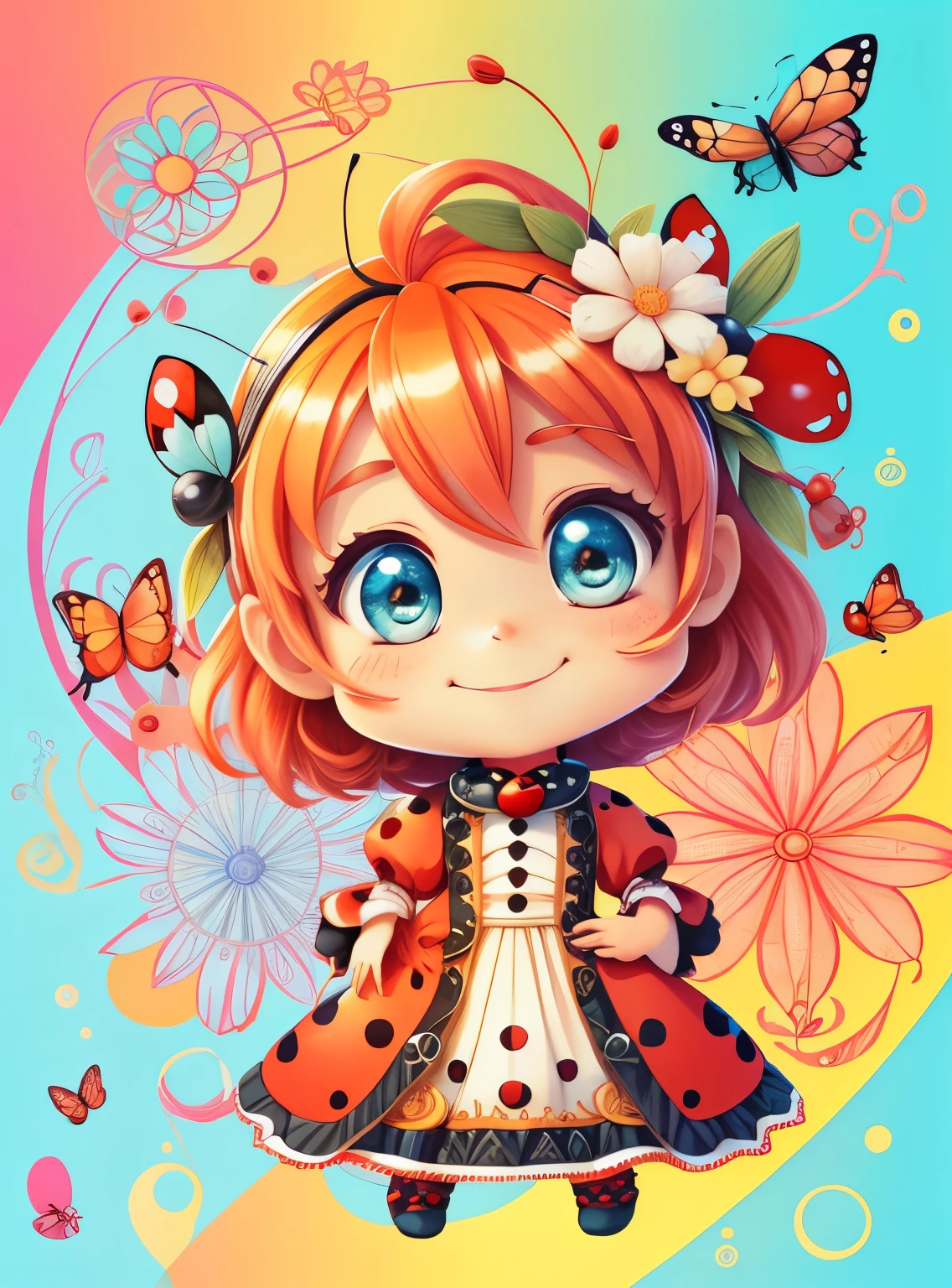 (cute red ladybug smiling with flowers and butterflies), Munchkin ,Geometric multidimensional wall portrait, livro de arte, Tchibi, Yang08k, Beautiful, Colouring, O ,Geometric multidimensional wall portrait, livro de arte, Tchibi,
Yang08k, Beautiful, Colouring,
Obras, of the highest quality, best quality, Arte Oficial, Beautiful and Aesthetic,