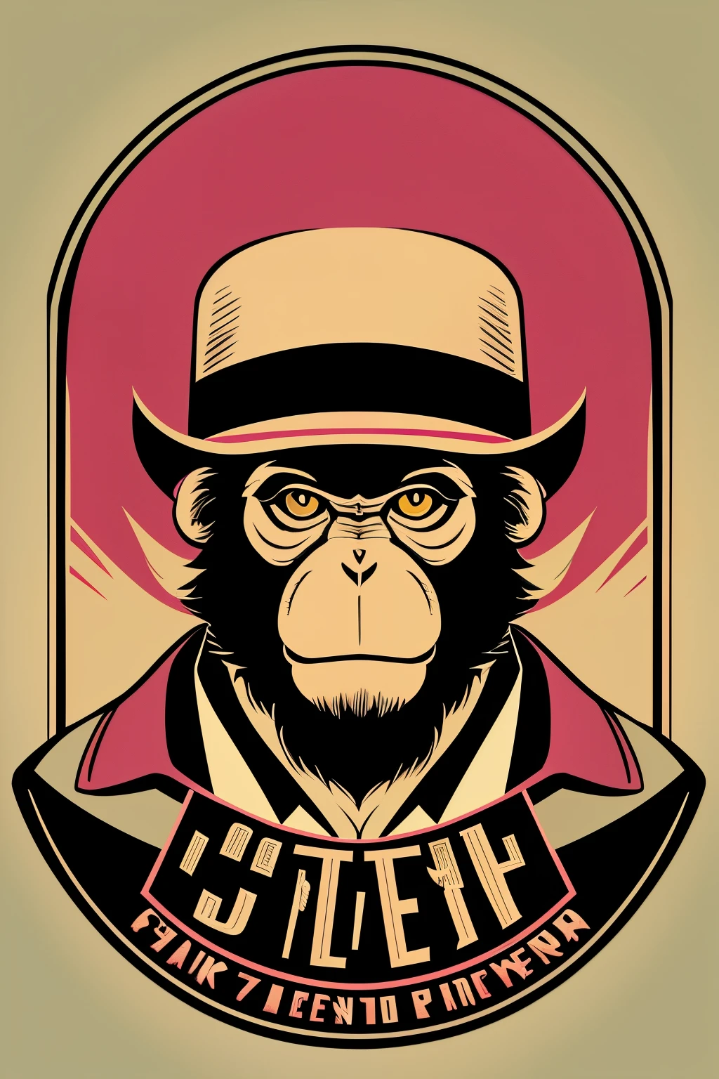 Vector art of face of monkey animal, dressed in hat gangster style, imagem popular estilo retro, vintage style folder, 2d, three colors only, pastel colors