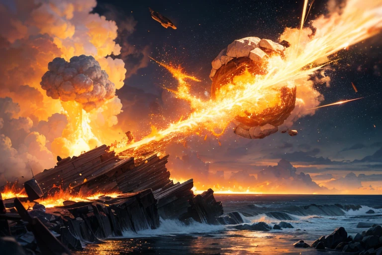 masterpiece, 
best quality, ultra-detailed, (photorealistic), 
A meteorite falls, a sea of fire spreads out,