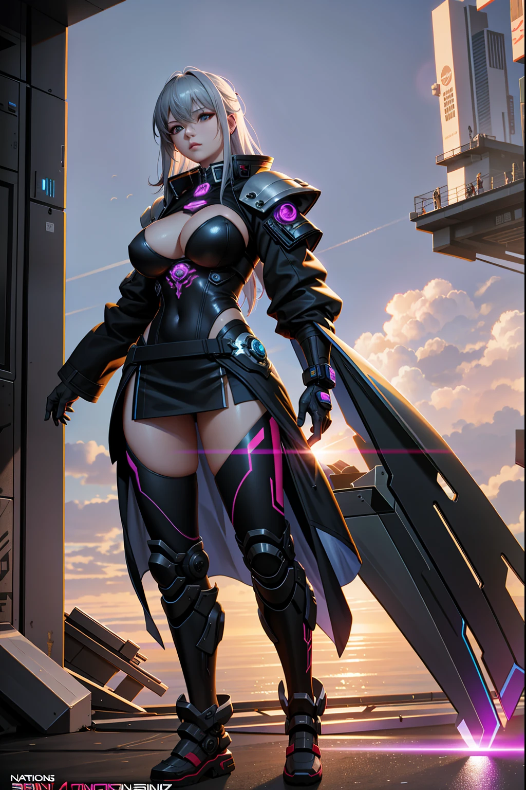 Epic scenes,Colorful colors,unreal-engine,8K分辨率,tmasterpiece,Rainbow skins,Specular reflection,Ray tracing effect,blacksilk,Imperial Daughter,A MILF,tightsuit,huge tit,short skirt,stocklings,Complicated details,fantasy concept art,White-gray hair,goth style,Cyberpunk mech,Trends on CGiStations,guweiz,Russell Dongjun Lu,digital cyberpunk anime art,ross tran 8 k,Guweiz on ArtStation Pixiv ,Mecha network armor girl