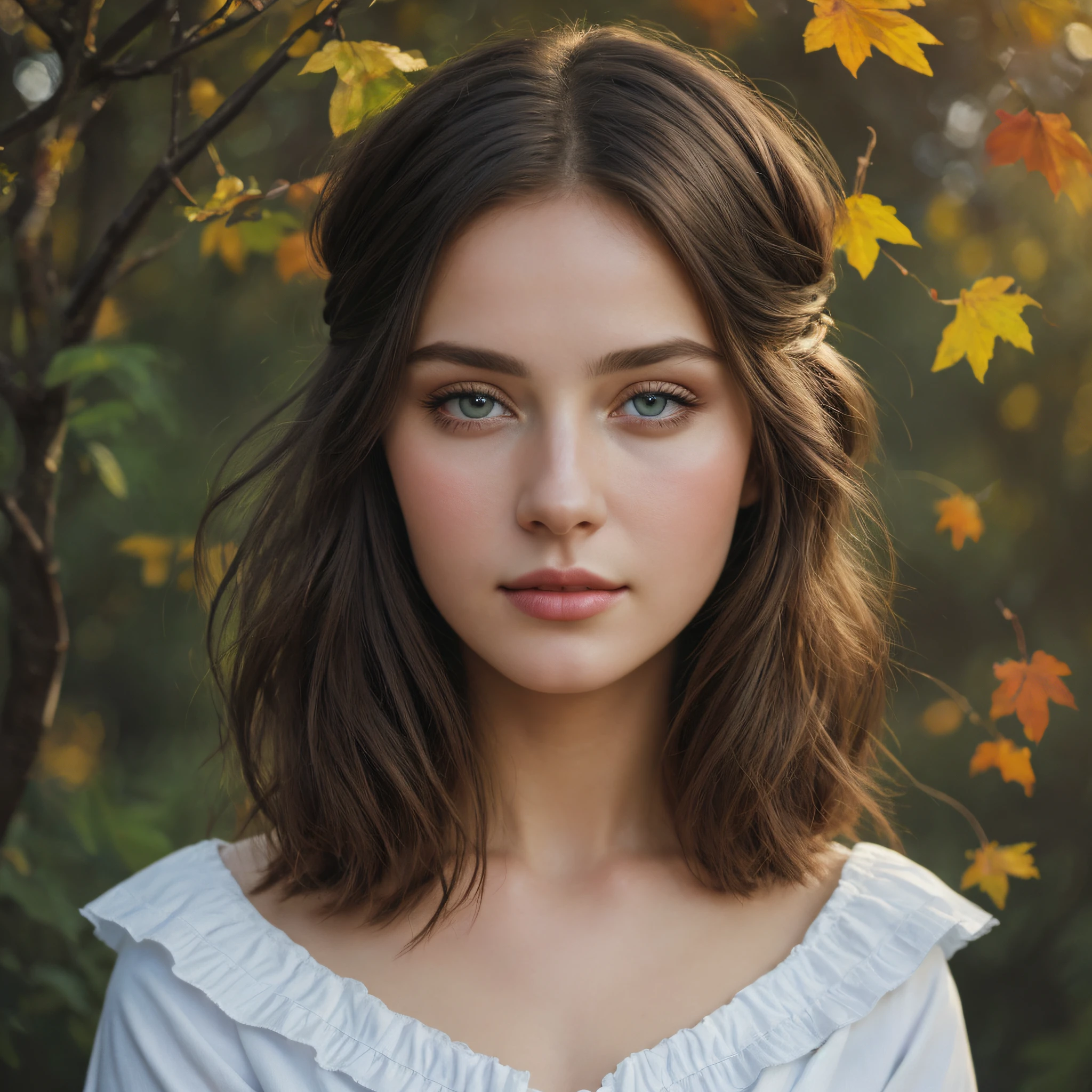 (8k, best quality, masterpiece: 1.2), (best quality: 1.0), (ultra-high resolution: 1.0), watercolor, a beautiful woman, (shiny pupils,blue pupils),shoulders, headband, Agnes Cecil, bust portrait, extremely bright design, pastel colors, autumn lights, moody gray, gritty style style Alexei Savlasov, Ivan Shishkin, Ilya Repin, (card retouching: 1.2), 2d, (oil painting: 1.2) highly detailed