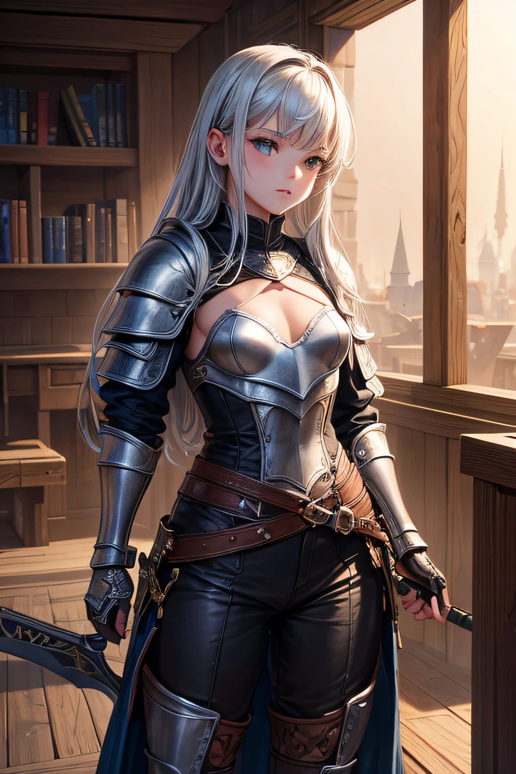 young teen girl, medieval adventurer, long pants, boots, light armor, weapons gear and accesories,, sexi, small breasts, , highly detailed, vibrant appearance, creative behavior, extremly detailed, imaginative, sensual, spontaneous, highest quality, skin texture, intricate details, (cinematic lighting), RAW photo, 8k, masterpiece,best quality,ultra-detailed,very detailed illustrations,extremely detailed,intricate details,highres,super complex details,extremely detailed 8k cg wallpaper,
