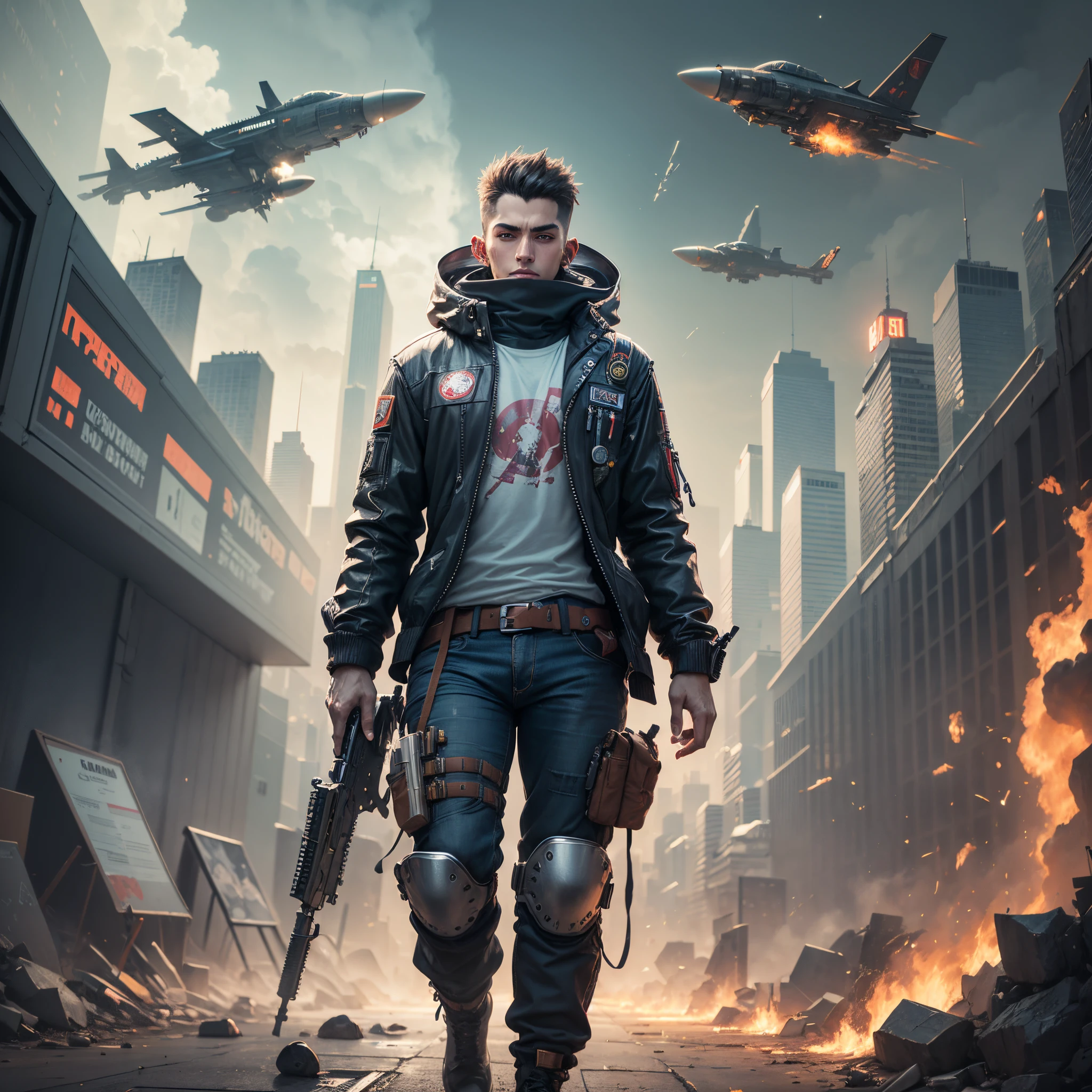 Cyberpunk guy in space holding a sophisticated gun mag7 --auto --s2