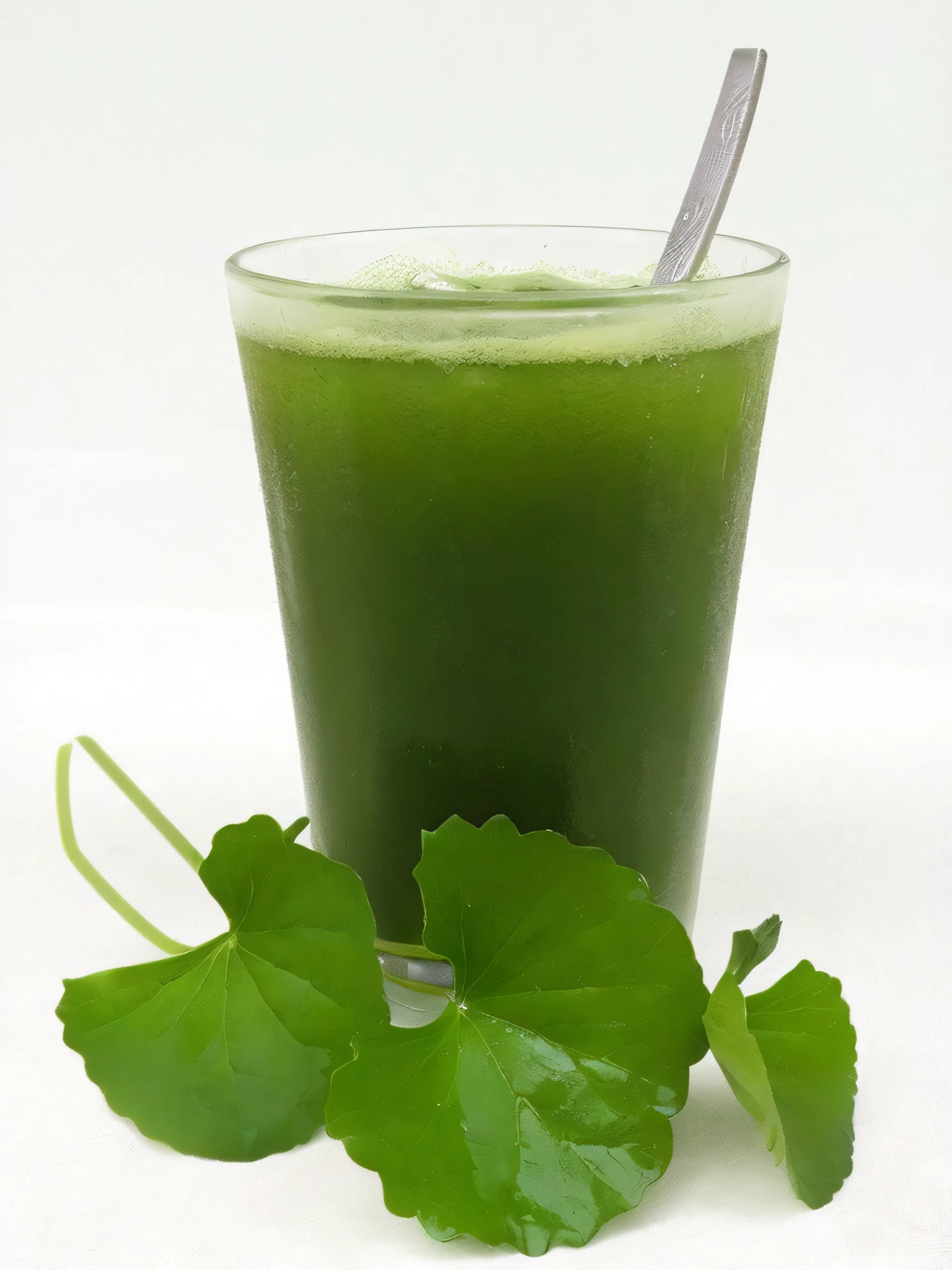 there a glass of green juice with a spoon in it, moringa juice, greens), inspired by Masamitsu Ōta, green water, full of greenish liquid, hop cone juice, by Gusukuma Seihō, green saliva, lush greens, green, by Gigadō Ashiyuki, healthy, green waters