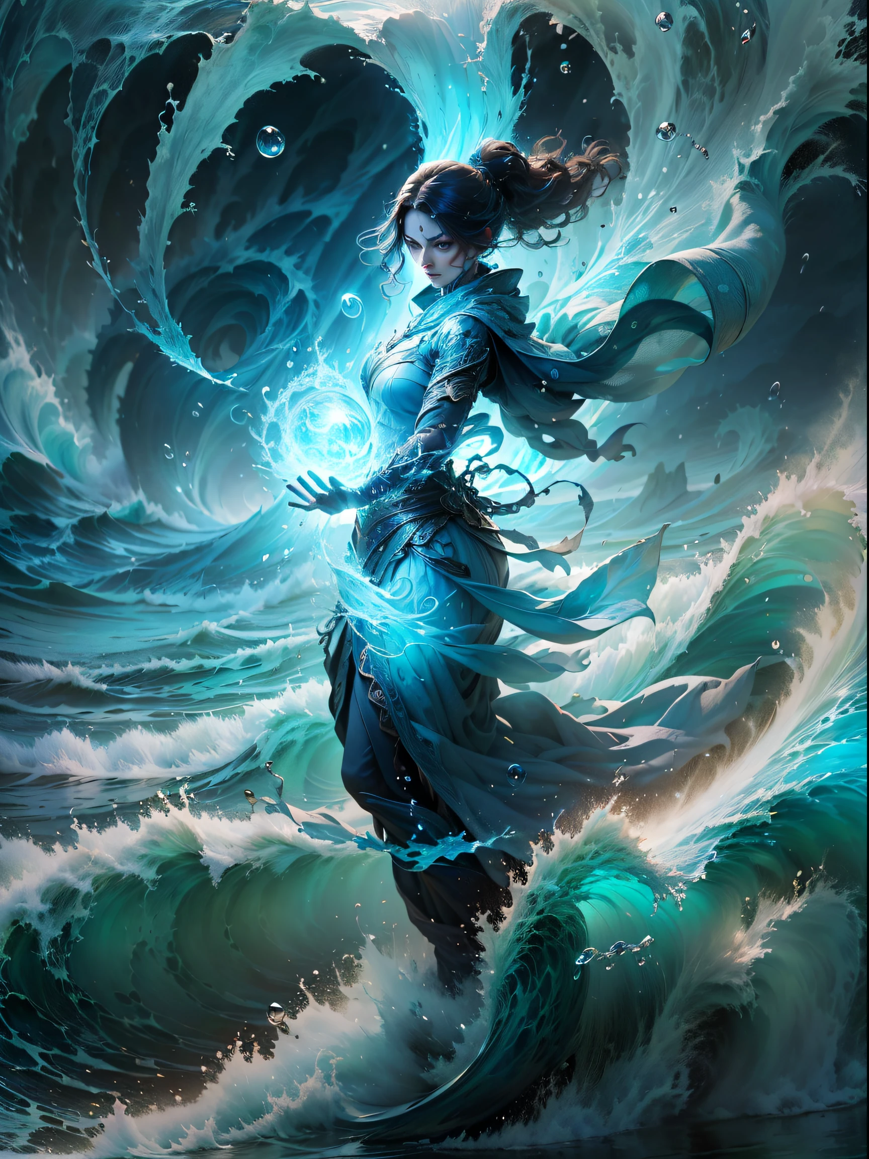 ((best quality)), ((masterpiece)), (detailed), (realistic), (official art), (extremely detailed CG unity 8k wallpaper), (water magic:1.2), (manipulating water:1.1), (elemental control:1.2), (graceful movements:1.1), (aquatic beauty:1.2), (mystical powers:1.2), (serene expression:1.1), (flowing tides:1.2), (sparkling droplets:1.2), (enchanted aura:1.1), (magical incantation:1.2), (rippling waves:1.2), (splendid water formations:1.1), (emerging from a water vortex:1.2), (resonating with nature:1.2), (commanding the elements:1.2), (translucent veil:1.1), (wisdom and power:1.2), (whirlpool of enchantment:1.2), (glowing water glyphs:1.1), (harmony with the sea:1.2), (mysterious origins:1.2), (harmonious balance:1.1), (serene strength:1.2), (spellbinding spectacle:1.2), (immersing in liquid magic:1.1), (embracing her destiny:1.2)