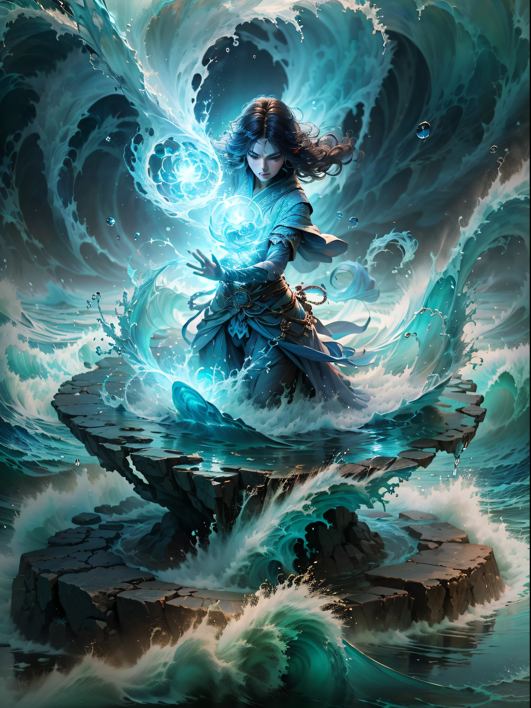 ((best quality)), ((masterpiece)), (detailed), (realistic), (official art), (extremely detailed CG unity 8k wallpaper), (water magic:1.2), (manipulating water:1.1), (elemental control:1.2), (graceful movements:1.1), (aquatic beauty:1.2), (mystical powers:1.2), (serene expression:1.1), (flowing tides:1.2), (sparkling droplets:1.2), (enchanted aura:1.1), (magical incantation:1.2), (rippling waves:1.2), (splendid water formations:1.1), (emerging from a water vortex:1.2), (resonating with nature:1.2), (commanding the elements:1.2), (translucent veil:1.1), (wisdom and power:1.2), (whirlpool of enchantment:1.2), (glowing water glyphs:1.1), (harmony with the sea:1.2), (mysterious origins:1.2), (harmonious balance:1.1), (serene strength:1.2), (spellbinding spectacle:1.2), (immersing in liquid magic:1.1), (embracing her destiny:1.2)