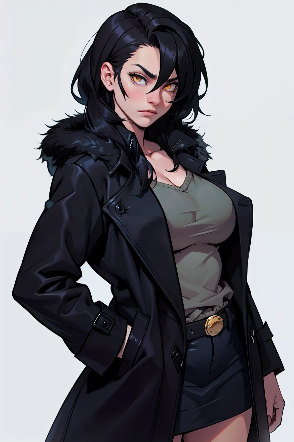 sad girl muscular girl large breasts yellow eyes black hair fur coat fur coat fur coat fur coat fur coat fur coat fur coat