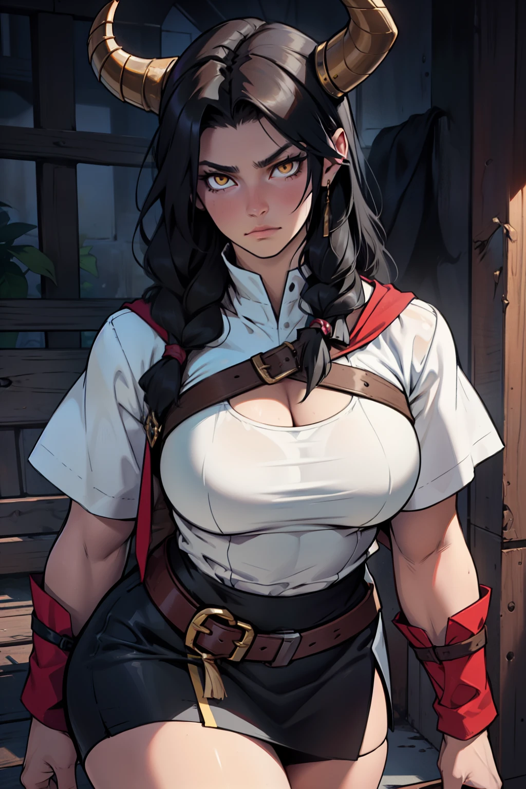 sad girl muscular girl large breasts yellow eyes black hair dressed as a viking dressed as a viking dressed as a viking dressed as a viking