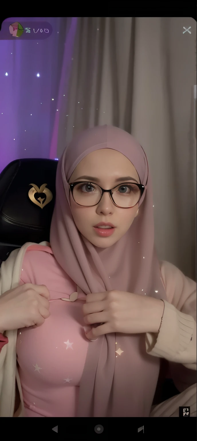 there  a woman wearing glasses and a pink hijab, amouranth, ruan cute vtuber, better known as amouranth, twitch streamer, belle delphine, zenra taliyah, young beautiful amouranth, dilraba dilmurat, sie boob, inspired by JoWOnder, siya oum, malaysian, kda, youtuber