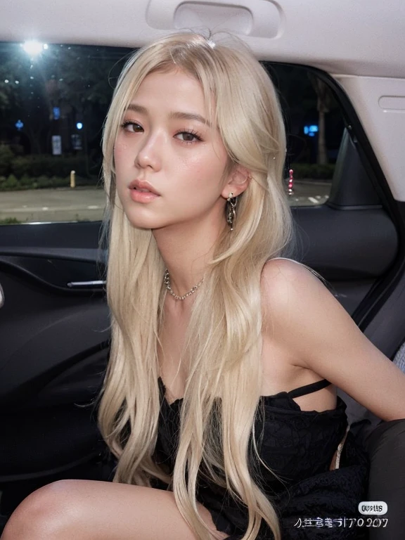 mulher araffe sentada em um carro com longos cabelos loiros, Parque Roseanne do Blackpink, longos cabelos loiros e olhos grandes, longos cabelos loiros e olhos grandes, maquiagem sul-coreana popular, ava max, extremely pale blond hair, maquiagem coreana popular, com longos cabelos brancos, Ulzzang, uma ****** com cabelo loiro, com longos cabelos loiros, ****** coreana