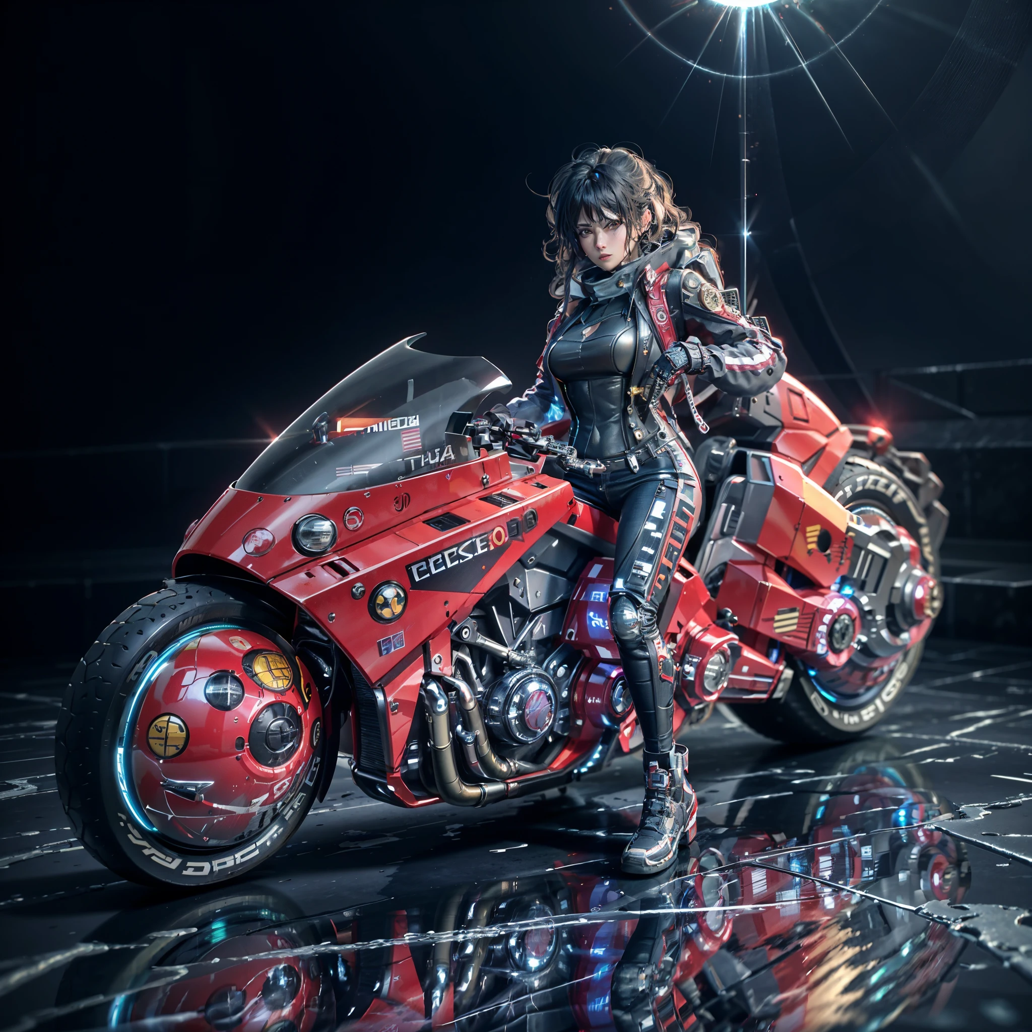 a close up of a motorcycle parked in a dark room, futuristic motorcycle, extreme render, motorcycle, 8 k highly detailed ❤🔥 🔥 💀 🤖 🚀, cycle render, daniel maidman octane rendering, concept design art octane render, octane 2. 0 render, motorcycle concept art, 3 d hyper realistic render, hyper real render, riding a futuristic motorcycle