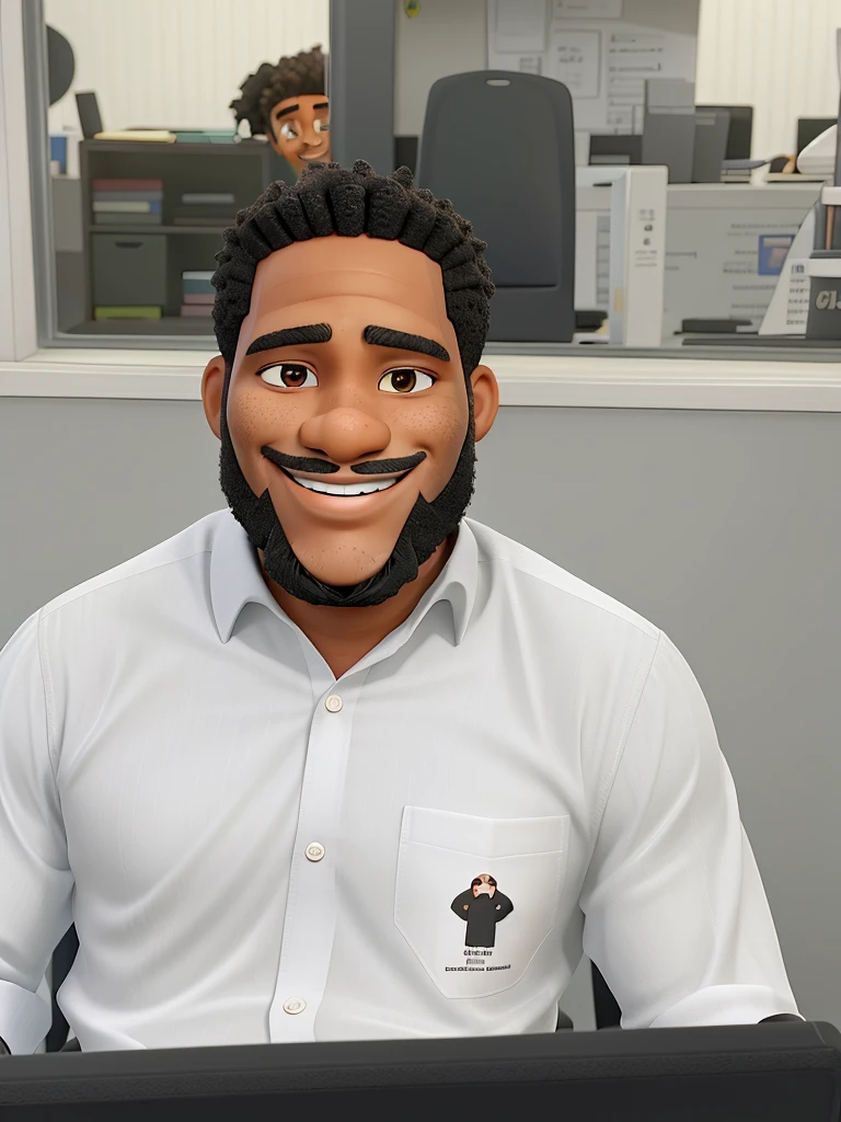 half-bearded black man smiling in an office