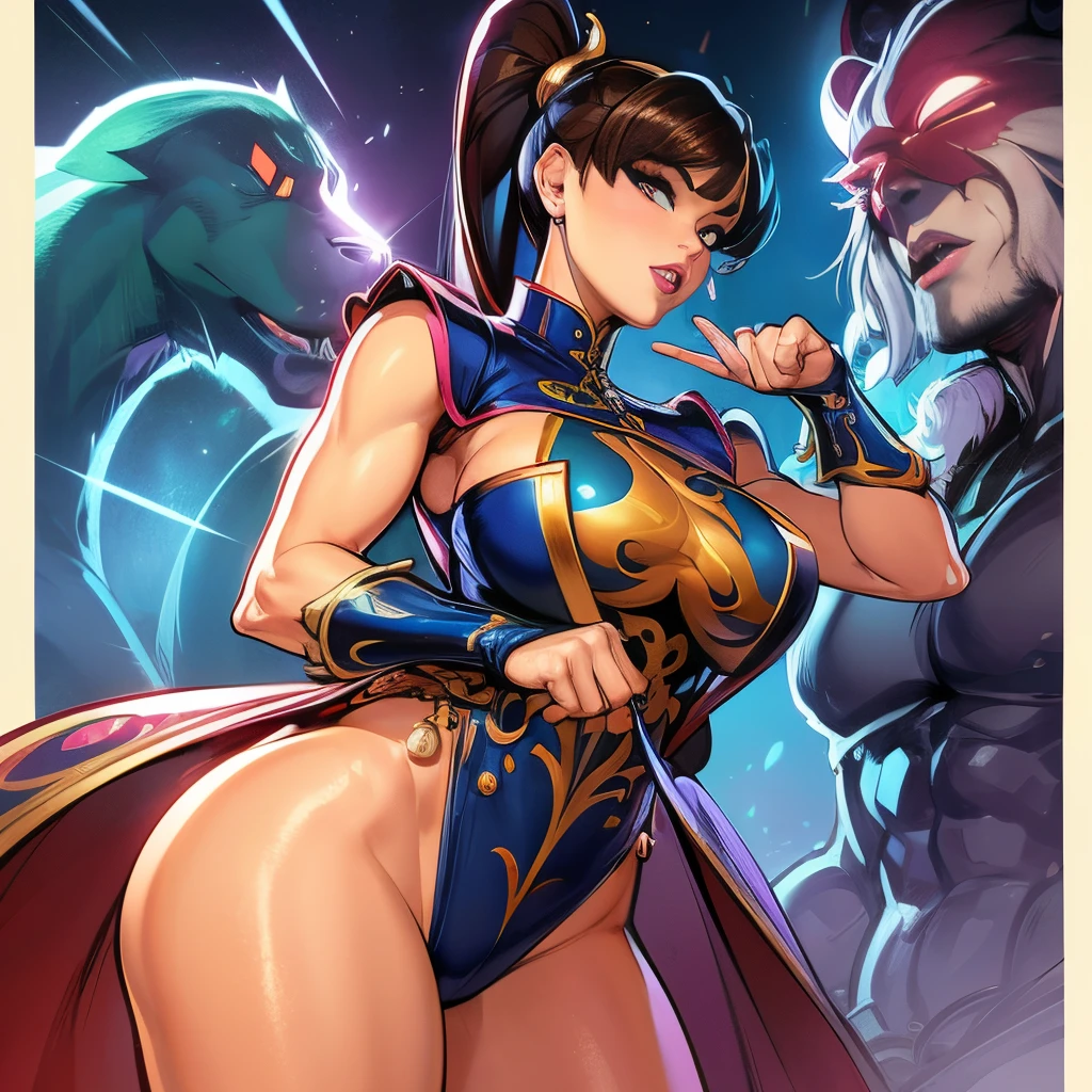 gran trasero, afromericana, hermosa, labios gruesos, voluminoso trasero, delgada, , pechos grandes y trasero enorme, thicc , voluminosa, gran cuerpo, ojos hermosos, milf, pin up, sticker, chunli, alta resolucion, pose con pespectiva, vista posterior