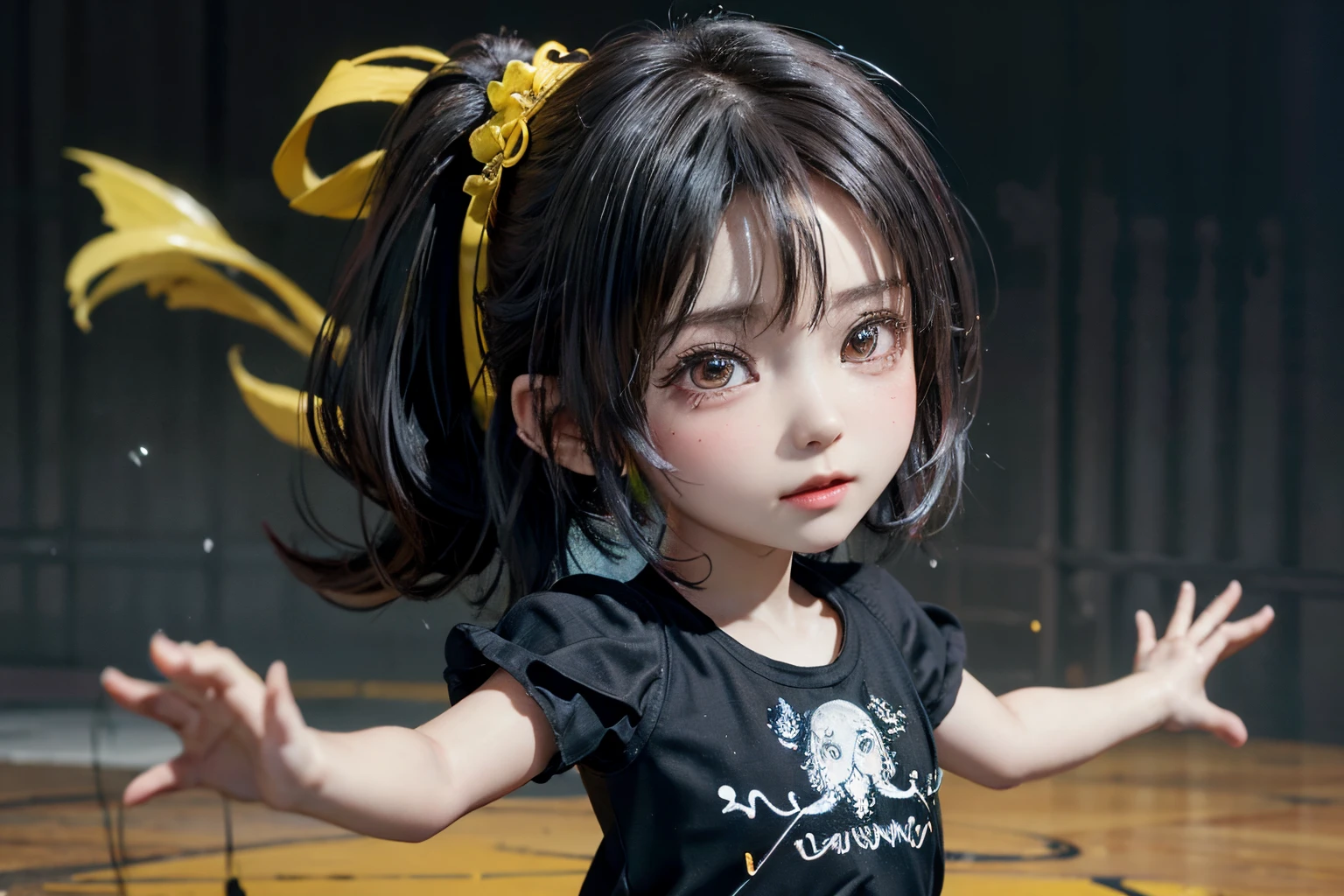 masterpiece, best quality,
kitasan black \(umamusume\),
from above, looking up, clenched hands, upper body,
aged down, ponytail, hair ribbon, hair ornament, long sleeves, white shirt, track jacket, black jacket, open clothes, open jacket, food print, yellow shorts,
Negative prompt: (worst quality, low quality:1.4)
Steps: 25, Sampler: DPM++ 2M Karras, CFG scale: 6.5, Seed: 3641363709, Size: 512x768, Model hash: f303d10812, Model: anime_AOM3A1, Denoising strength: 0.55, Hires upscale: 1.5, Hires steps: 15, Hires upscaler: Latent (nearest-exact) --auto --s2