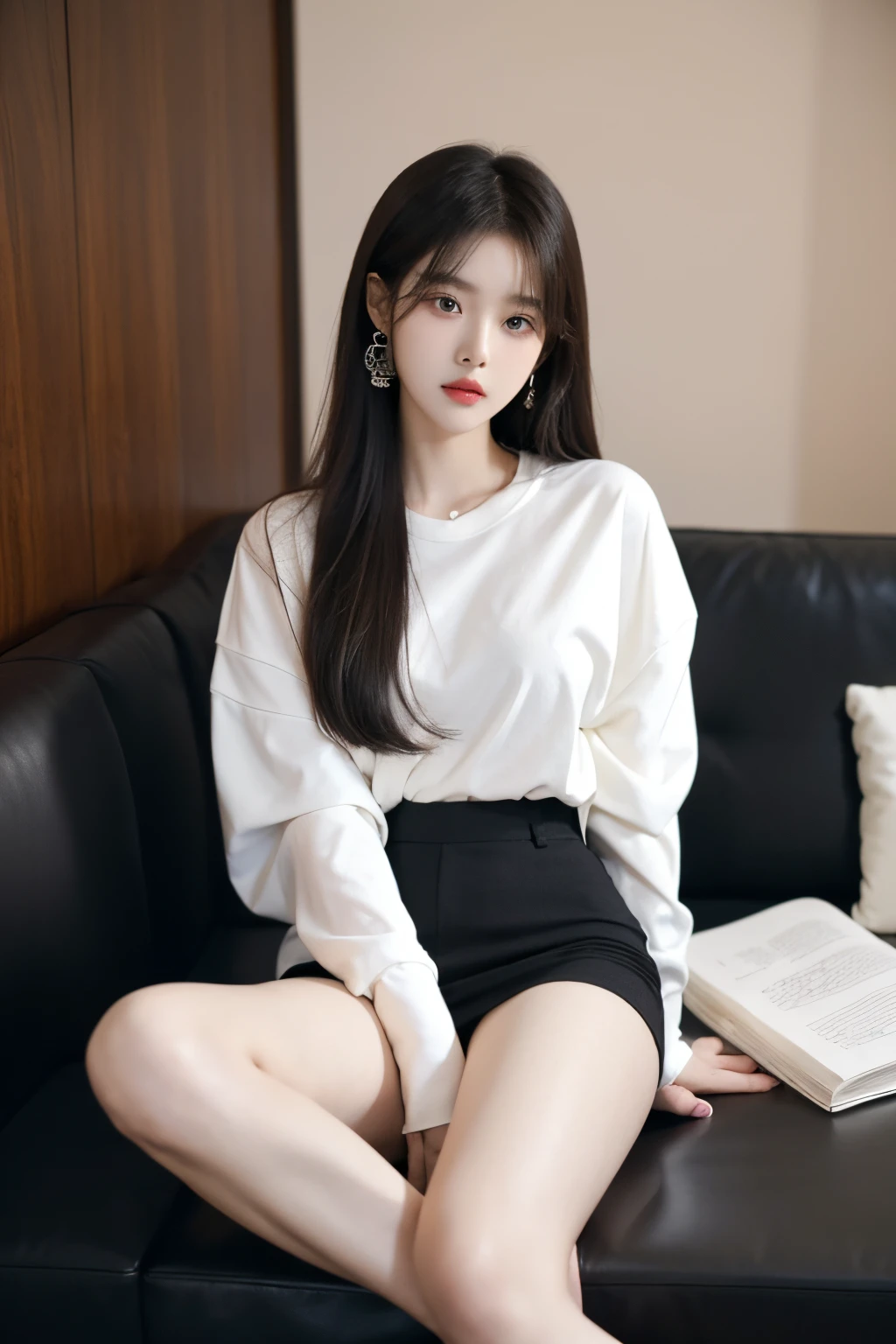 araffe asian woman sitting on a couch with a white shirt, ulzzang, gorgeous young korean woman, korean women's fashion model, korean girl, beautiful south korean woman, beautiful young korean woman, heonhwa choe, ( ivory black ), jinyoung shin, white trendy clothes, lee ji - eun, park ji-min, lee ji-eun
