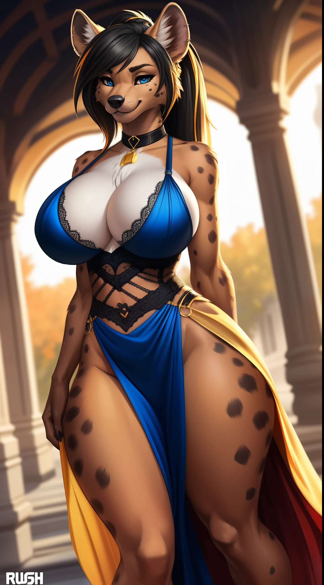 Draft Sketch (nsfw)))), uploaded the e621, beautiful and detailed,woman (((female))) ((anthro)) hyena, Ross Tran, by ruan jia, by zaush, by foxovh, lighting cinematic, seductor, hyena, thighighs, (huge chest) foxovh 1girls ai_generated masterpiece:1.2, best quality, realistic, (real picture, intricate details, depth of field), beautiful blonde woman, she has striking blue eyes, highly-detailed, perfect face, (huge breasts:1.3), (skindentation), thick thighs, wide hips, small waist, tall, (huge ass:1.1), blushing, sexy, wearing tight erotic christimas dress, sfw ponytail hair, hair black with highlights blue, ponytail fishnet in bouth legs completly sexy =((((sfw)))), uploaded the e621, beautiful and detailed,woman (((female))) ((anthro)) hyena, Ross Tran, by ruan jia, by zaush, by foxovh, lighting cinematic, seductor, hyena, thighighs, (huge chest), full body view, (anthro, fluffy fur, character focus:1.1), 1girl, anthro dog girl, body fur, solo, medium breasts, (thick thighs:0.3), curvy, focus on boobs, biki big ass sexy ass sexy boobs , (heart-shaped pupils), sexy, seductive, fall in love girl, nice, cute, naughty face, , big aureola sahow , show , Black hair with yellow_orange highlights. Describe a charming woman with a captivating presence, who stands out in the crowd with her stunning beauty. Her radiant smile and seductive gaze mesmerize everyone around her. Possessing elegantly sculpted curves, she exudes an irresistible sensuality. Wearing a daring hotest outfit she showcases her unique style and unwavering confidence. Her perfectly fitted yellow_orange dress accentuates her curves, highlighting her femininity and elegance. The combination of strategically placed transparencies and lace details reveals a touch of just the right amount of daring. Silky, wavy hair gracefully cascades (SLUT FACE) (WHORE FACE) (BITCH FACE) PLEASURE FACE (SEXY BODY) (SUPER ATRACTIVE)