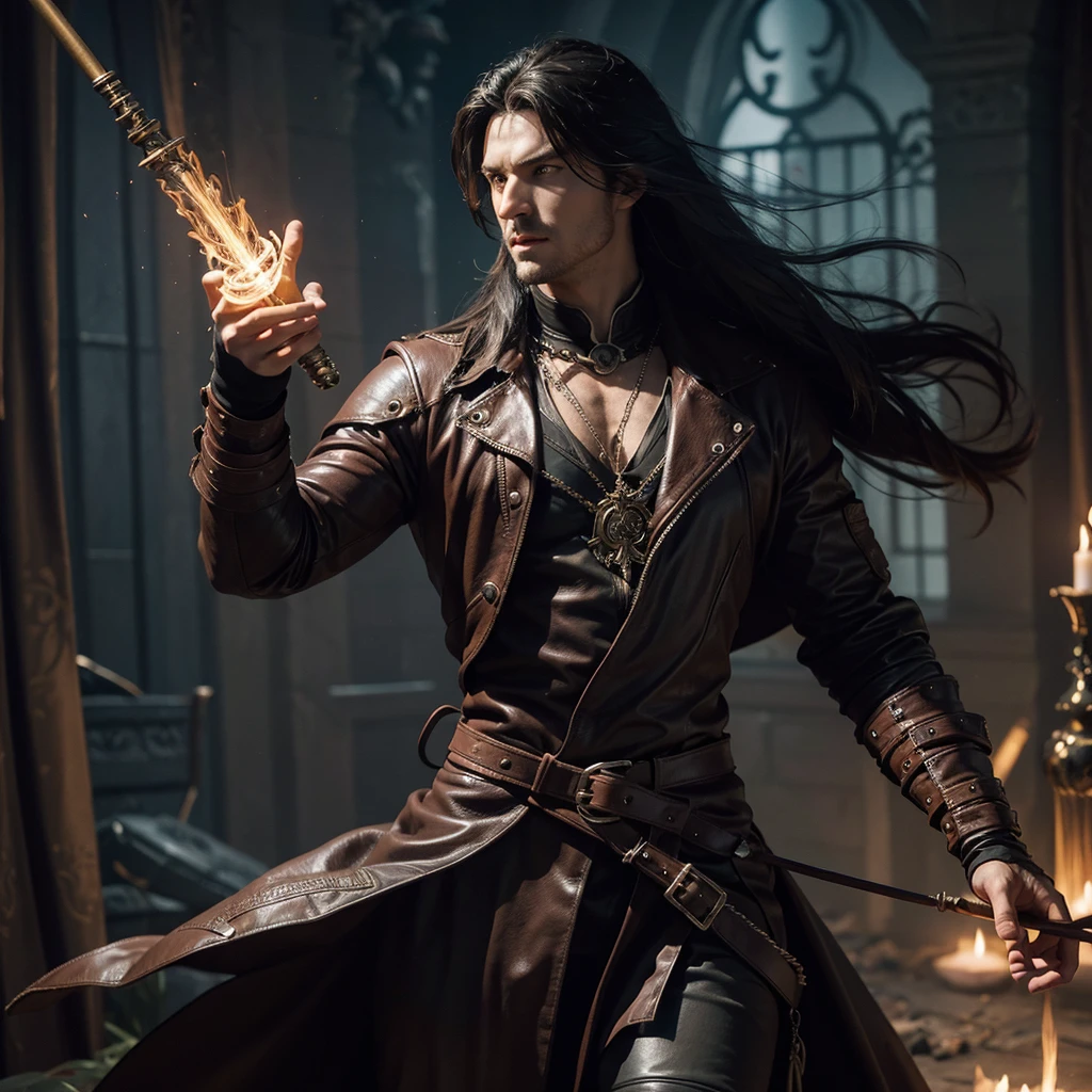 The Morning Star wielded by Trevor Belmont in the "Castlevania" series is a striking and powerful weapon, embodying the essence of a seasoned vampire hunter. Crafted with precision and designed for both practicality and elegance, this enchanted whip serves as an iconic symbol of the Belmont clan's enduring legacy.
The Morning Star features a lengthy leather whip, intricately braided for durability and flexibility. Adorned with mystic glyphs and symbols along its length, the leather sections of the whip hint at the infusion of ancient magic, a testament to the Belmonts' heritage in combating supernatural forces.
At one end of the whip, a meticulously crafted metal handle provides a firm and ergonomic grip for Trevor Belmont. The handle's design reflects both functionality and a touch of refinement, showcasing the skilled craftsmanship behind this formidable weapon.
The distinguishing feature of the Morning Star lies in its ability to project energy along its length. As Trevor swings the whip, the traditional crack of leather is accompanied by the release of a radiant burst of magical energy. The tip of the whip, once set in motion, extends to form a glowing orb of destructive power, adding an extra layer of potency to its already considerable striking range.
The magical aura surrounding the Morning Star emits a subtle glow, casting an ethereal light that enhances its mystique. This energy pulsates through the whip, symbolizing the potent connection to ancient magic and the enduring determination of the Belmonts in their battle against the supernatural.
In the hands of Trevor Belmont, the Morning Star becomes an extension of his unwavering resolve. Its combination of traditional whip mechanics with mystical energy projection makes it a weapon both fearsome and visually captivating, reinforcing the Belmonts' role as stalwart defenders against the darkness.
