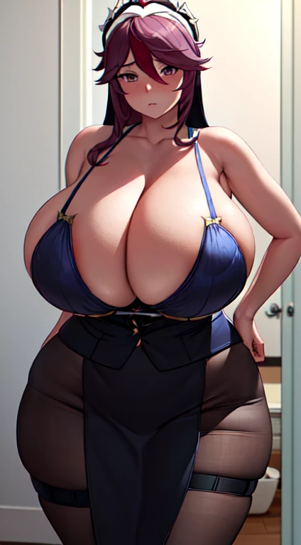 rosaria，Genshin Impact，tmasterpiece，The kinky  exposed  ，（Surreal breasttremely full breasts）），（（Super large）），Big breasts Thin waist，（（（Extremely large breasts））），seductiv，High detail，hyper qualit，high resolution，8K，8k smooth，(reality: 1.2)，(Highly realistic, Ultra-realistic, photograph realistic)，(Realism: 1.2)，Solo，(Perfect feminine curveig breasts:2)，(Huge breasts:2)，(gigantic cleavage breasts:2)，(Large breasts:2)，(Bare tits:1.4)，(chiseled abs : 1.1)，Nice strong legs，(Curvy:1.1)，Narrow waist，(gigantic hip:1)，(Thick thighs:1)，(Thick legs:1)