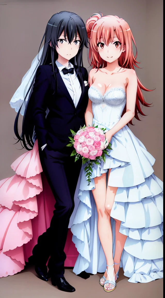 2girls , Yukinoshita Yukino, Yuigahama Yui, Yukino in tuxedo, Yukinoshita holds her wife Yuigahama Yui in wedding Dress, NSFW