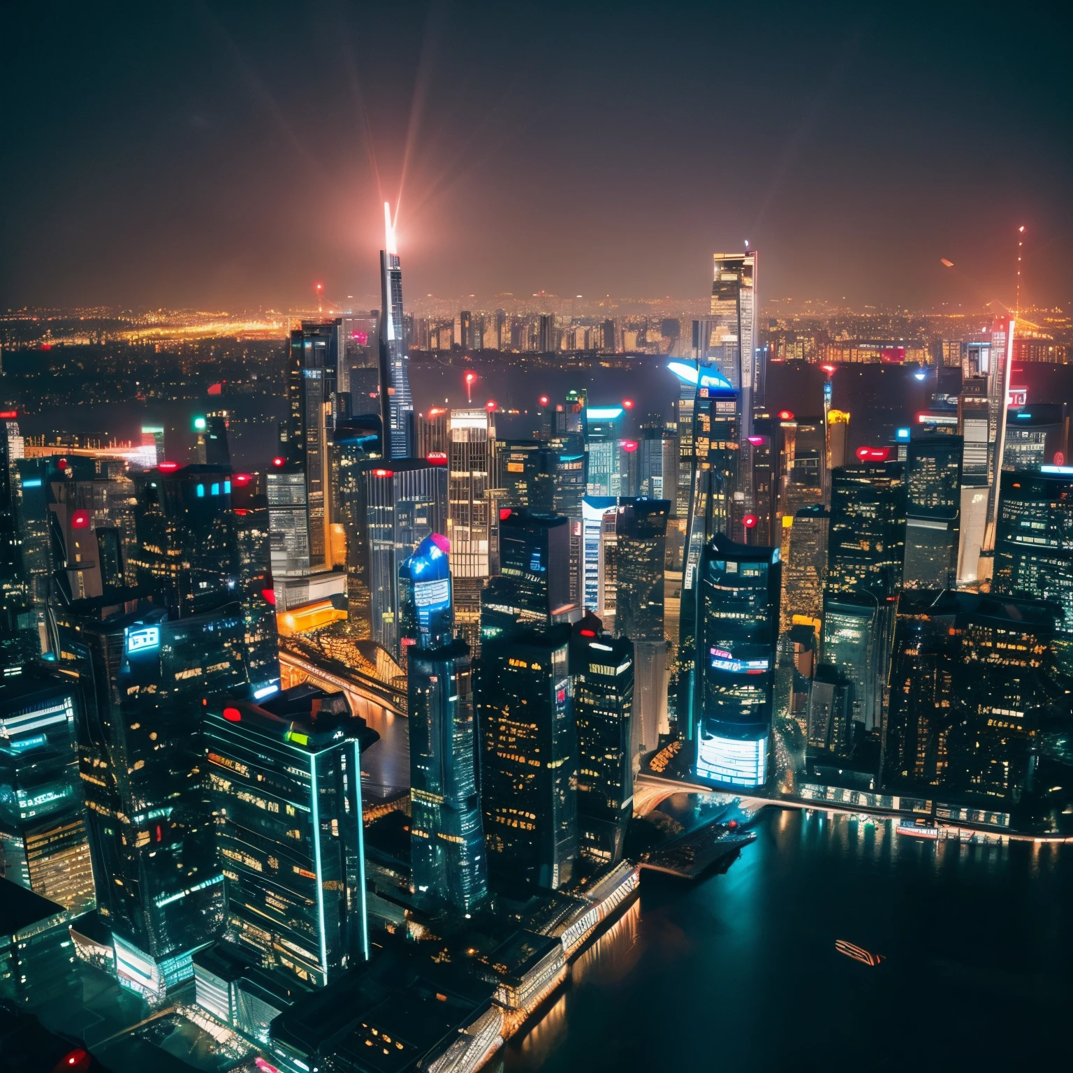 futuristic cities　neons　highrise buildings　daytime　suns