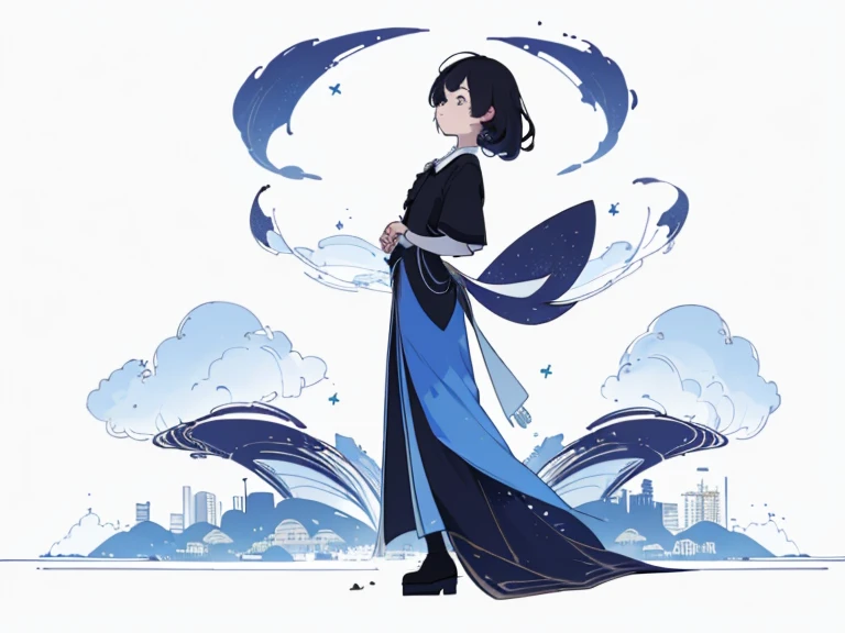 ((Masterpiece)), (((Best Quality))), (Character design sheet, The same full-length character, front, side, backboollustartion,environment change, City Pose, woman's, Shirt Shangyi, Stars, charturnbetalora, ( Background, whitebackground: 1.3) ,--6, mortician
