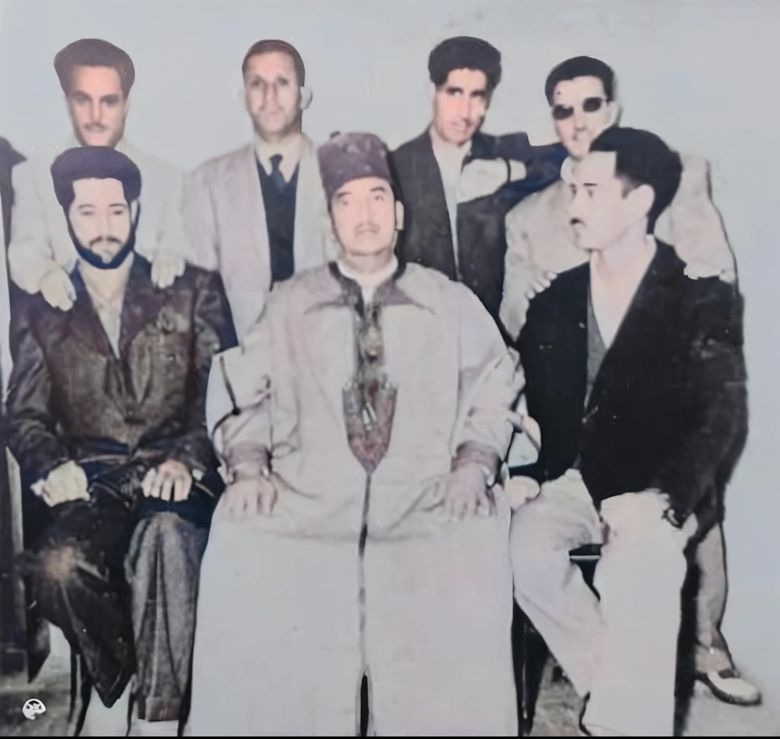 8k photorealistic portrait of Arafat of a group of men wearing suits and ties, real picture, In a group photo, High quality historical photo , Realistic historical picture , Old photo, A realistic, high-resolution image of a group of historical figures from the Algerian Revolution, 1950