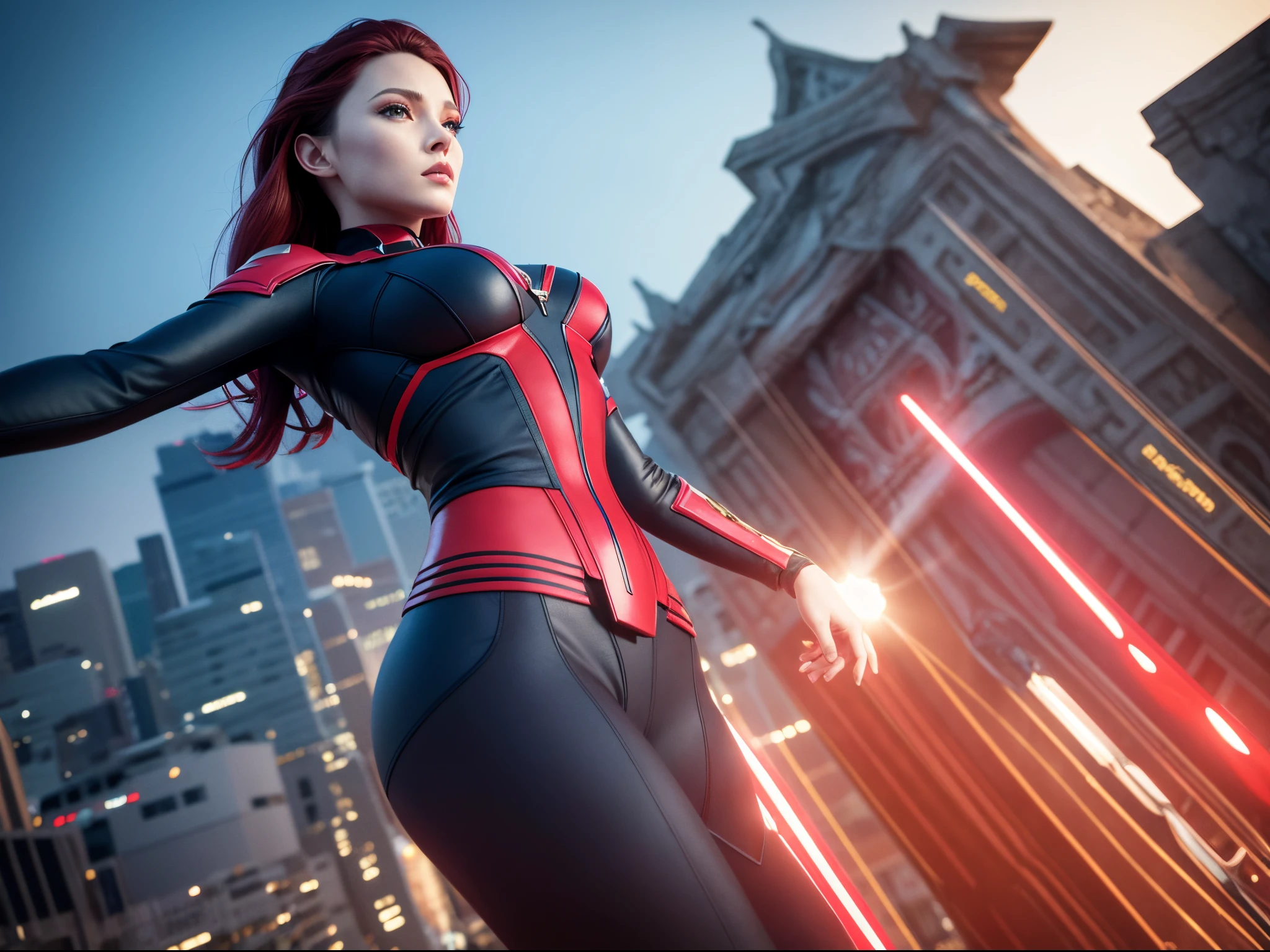 3D illustration of the Scarlett Witch, enormous tits, red 256, electric indigo color, hunter green color, navy blue color, gold color, (sharp lines), bold ink lines, strong outlines, bold traces, high contrast, (professional vector), best quality, semi-gloss colors, medium lights, medium shadows, low levels, ultra realistic, unreal engine 5, realistic skin texture, sharp, crisp, vivid colors, beautiful.