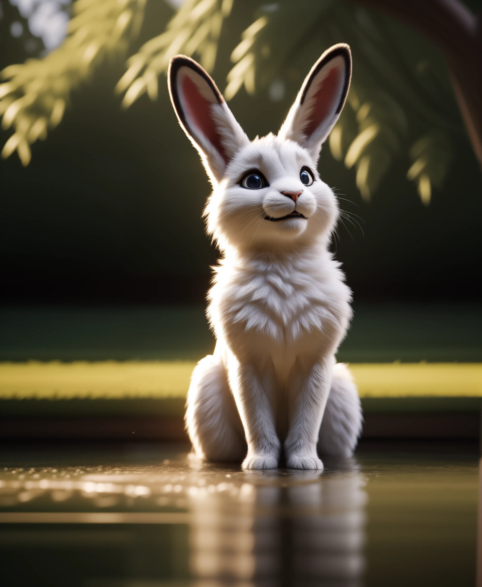 (best quality,4k,8k,highres,masterpiece:1.2),ultra-detailed,(realistic,photorealistic,photo-realistic:1.37),cute happy bunny, rabbit ,soft fur,lively eyes,playful water droplets,fuzzy, tremendously fluffy,shiny wet fur,enjoying the water, adorable expression,vibrant colors, whiskers twitching, sparkling eyes,wet nose,