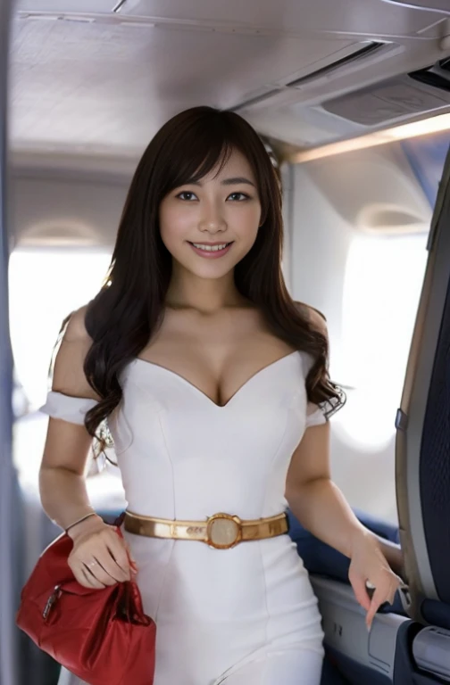 1womanl, age19、hyperdetailed face、Detailed lips、A detailed eye、二重まぶた、Brunette Bob Hair、(((((Smile as you slowly walk through the spaceship)))))、(Stewardess uniform:1.2)、(Glamorous body)、(Colossal tits)、perfect hand, Perfect fingers, thighs thighs thighs thighs, Perfect fit, perfect bodies, face perfect, Perfect image realism, Background with: (Business Class aisle on airplanes:1.2), Cowboy Shot, 细致Background with, detailed costume, Perfect litthing、Hyper-Realism、(Photorealsitic:1.4)、8K maximum resolution, (​masterpiece), ighly detailed, Professional、Inside the spacecraft