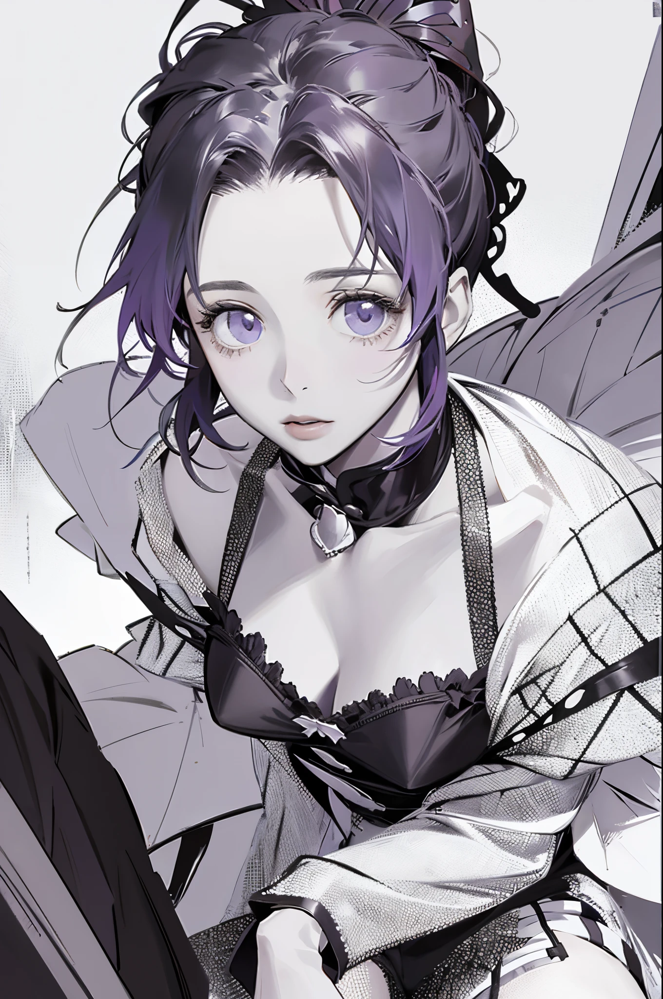 1 girl in、as-、underdressing、Cute lingerie、There are striped ones、（portrait from knees up）、（（（Colossal titutterfly Shinobu