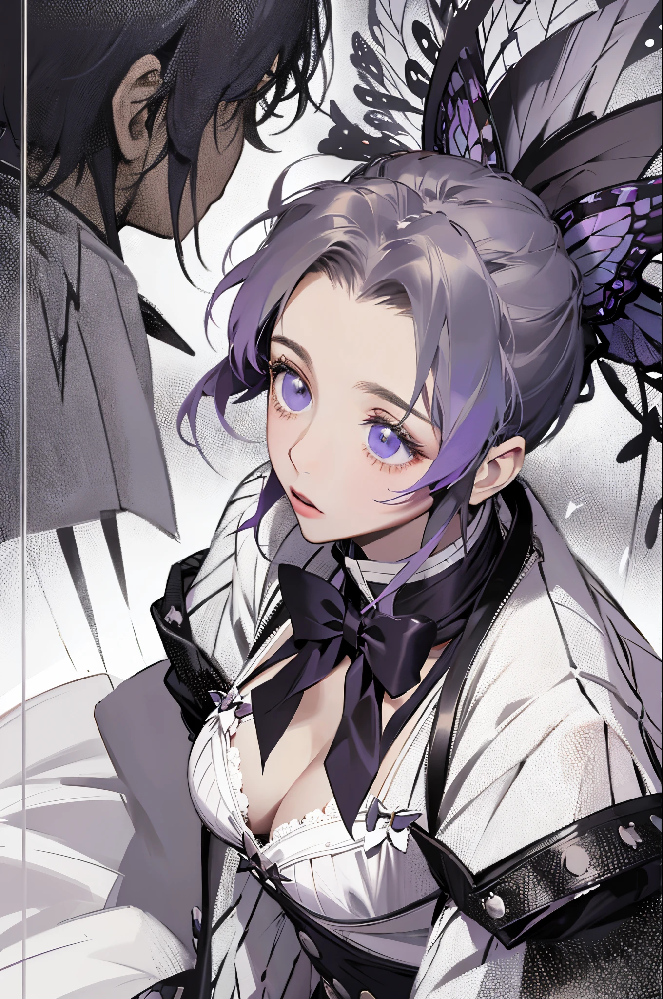 1 girl in、as-、underdressing、Cute lingerie、There are striped ones、(portrait from knees up)、(((Colossal titutterfly Shinobu