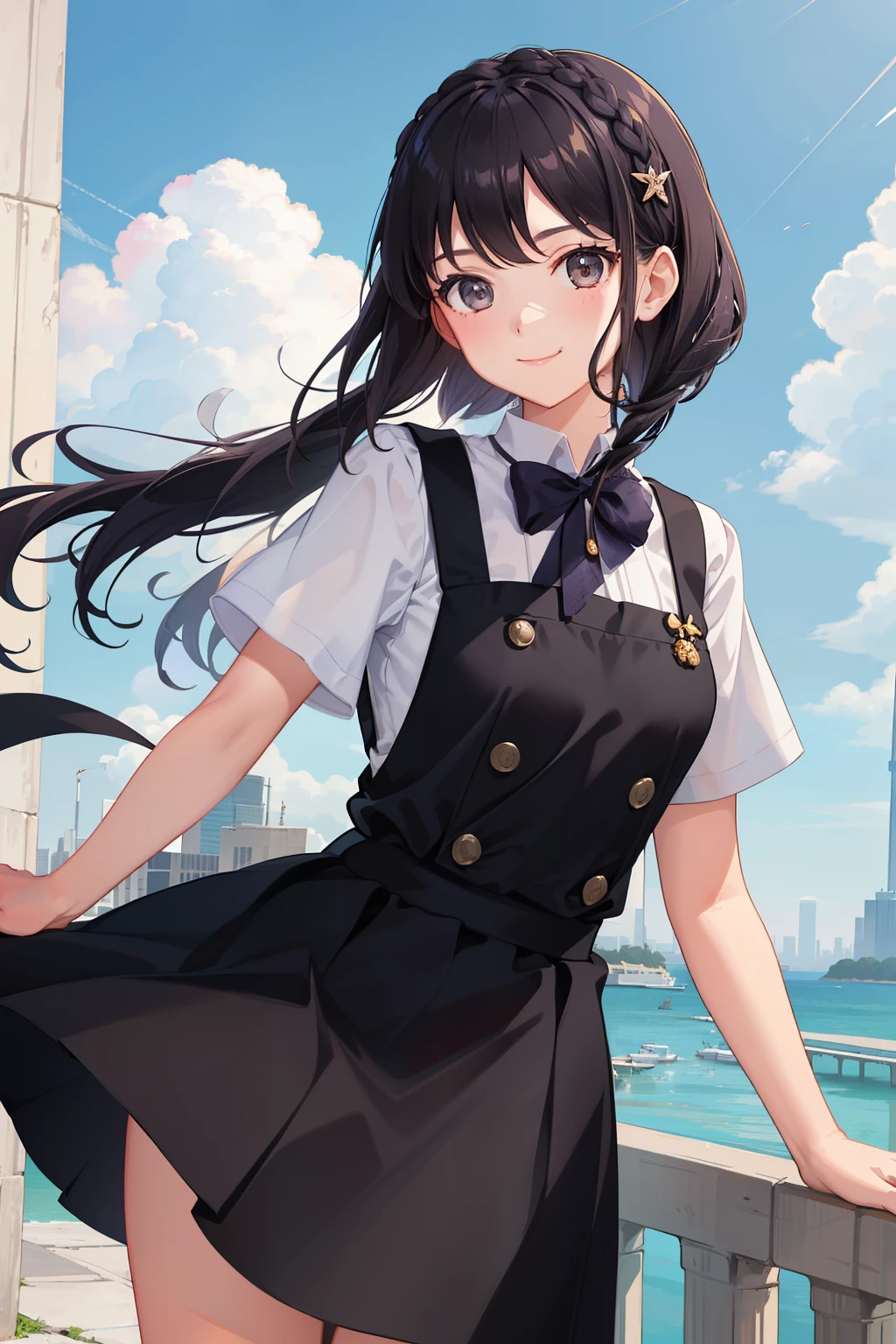 1girl in、A smile、The shirt、Blouse、(paler)skirt by the、(small tits)Chilarism、movement、