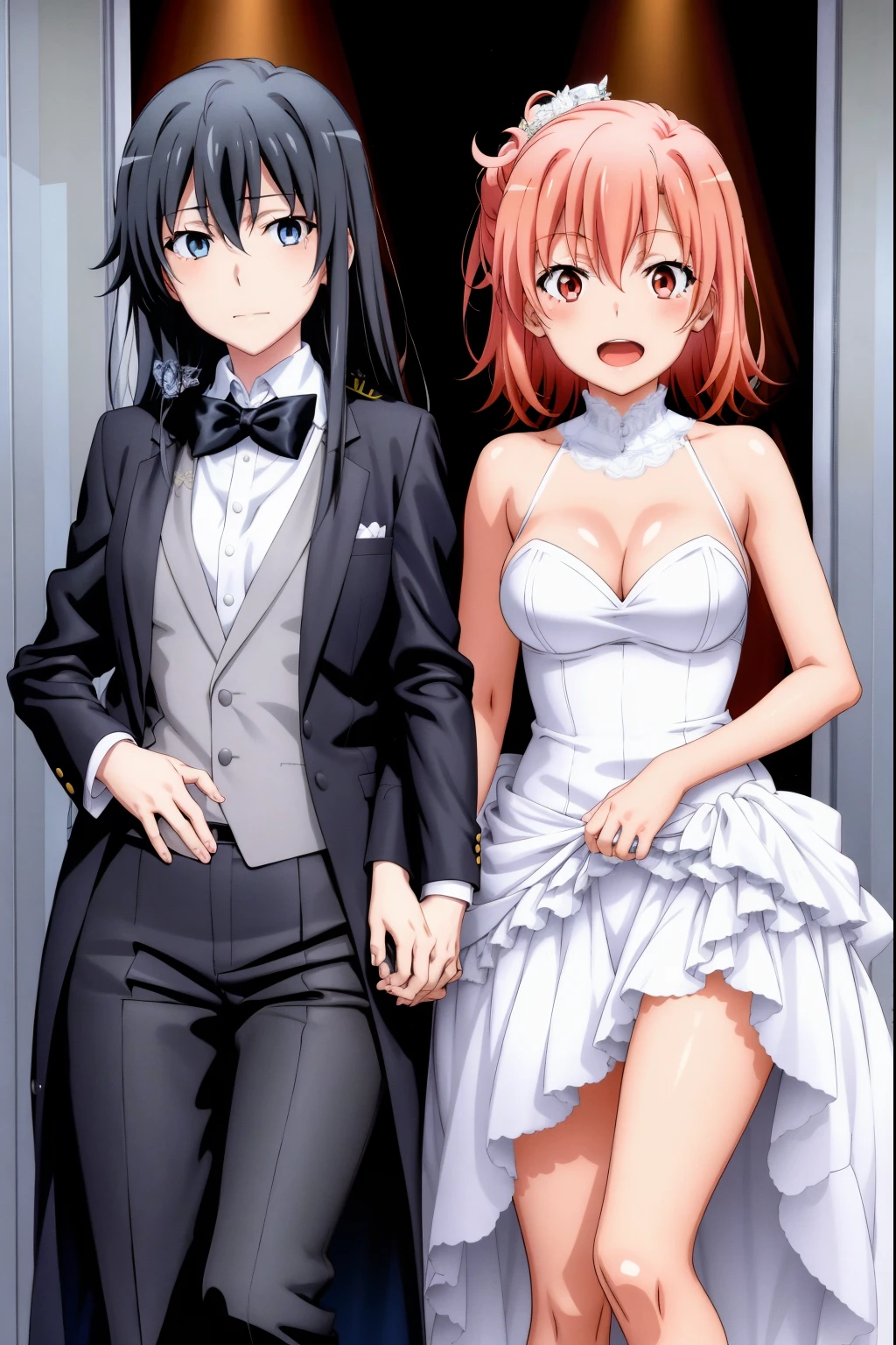 2girls , Yukinoshita Yukino, Yuigahama Yui, Yukino in tuxedo, Yukinoshita holds her wife Yuigahama Yui in wedding Dress, NSFW