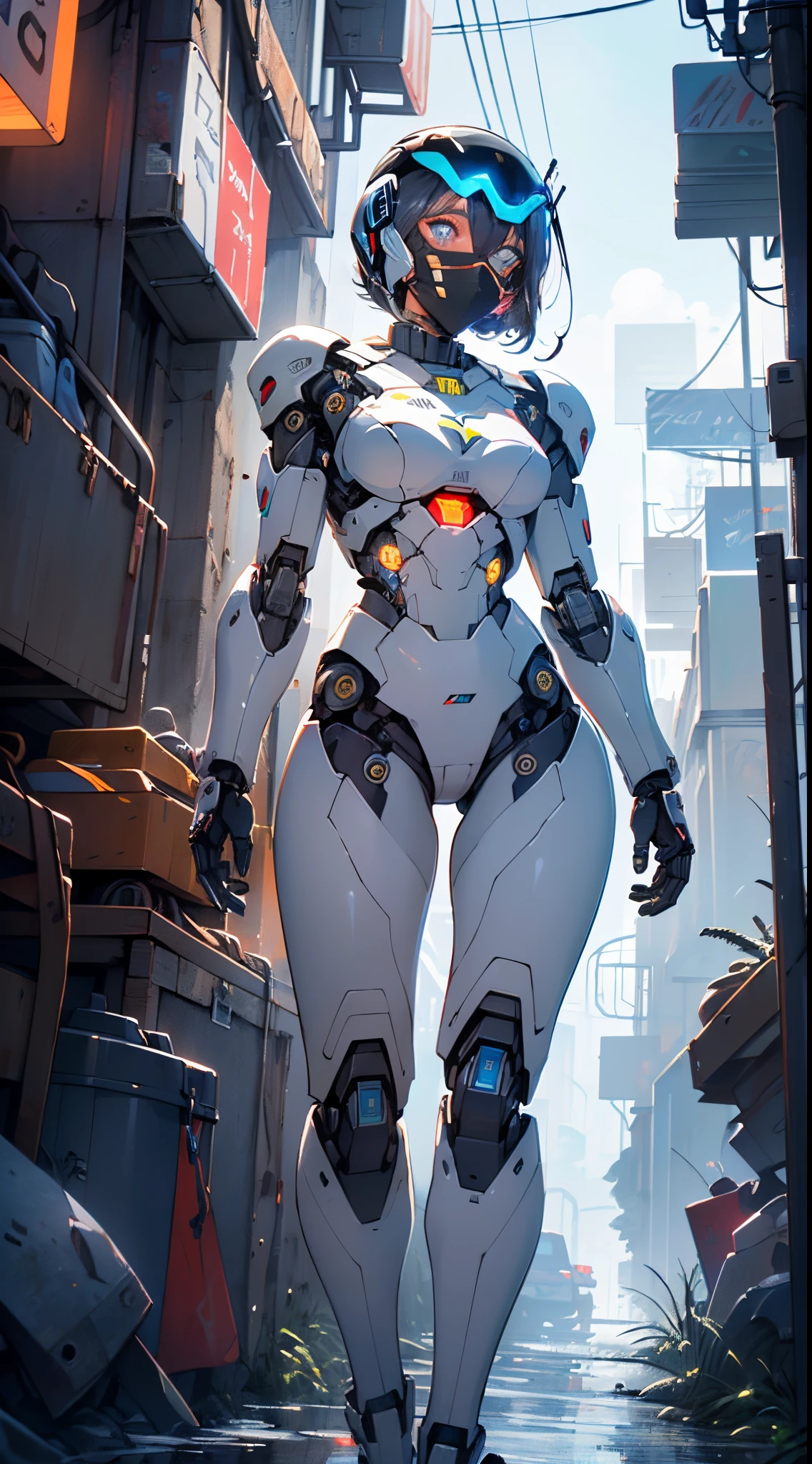 (((girl robot))),assaultron, itrobo2022, 1girl,robot,humanoid robot,robot joints,joints,black robot helmet,black armor,head-mounted display,humanoid robot,white robot joints,one-eyed,white joints,no humans,((black armor)),wide hips,curvy,mechanical arms,crotch plate,science fiction,post-apocalypse,outside,large breasts:1.4,(very long legs:1.4),
reelmech,cyborg girl,(cyborg girl:1.5),android,((mechanical robot girl)),
(((doll))),((((black skin,doll joints:1.5,mechanical hands:1.5,black armored dress,tesla coils,mechanical doll:1.5,Body of a machine,black metallic skin,ball joint,cyborg:1.5,robotic parts,robot)))),(Mechanical joints: 1.4,Mechanical limbs),mecha armor suit, full face armor, full body armor,
lot of rgb,(spider lower abdomen),
(nsfw),
motorcycle black helmet,(wearing head-mounted display that is chunky and hi-tech with neon lights:1.2),corporate logos,complete black helmet,no face,black body,black skin,black robotic body,((((technological face mask,Cybernetic_Jawless, black mask)))),
(dynamic pose:1.0),solo focus,embarrassed,(centered,scale to fit dimensions,Rule of thirds),
cyberpunk city by the ocean at night, with bright neon signs and dark stormy clouds and puddles, scenery:1.25,nighttime, starry night, cosmos,Very dark night that makes the neon lights stand out, very bright neon lights,nighttime, starry night, cosmos,
highres, sharp focus, (ultra detailed, extremely detailed), (photorealistic artwork:1.37),(extremely detailed CG unity 8k wallpaper),((synthwave background theme)),(((vibrant colors))),(intricate background),(masterpiece),(best quality),