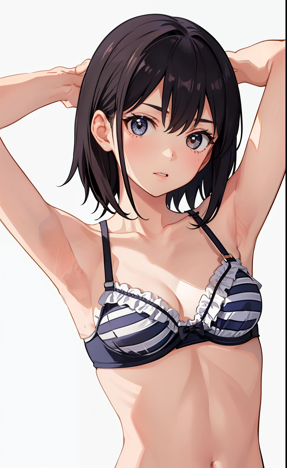 1girl in、As-、Underwear、Cute underwear、Striped、(Upper body portrait)、