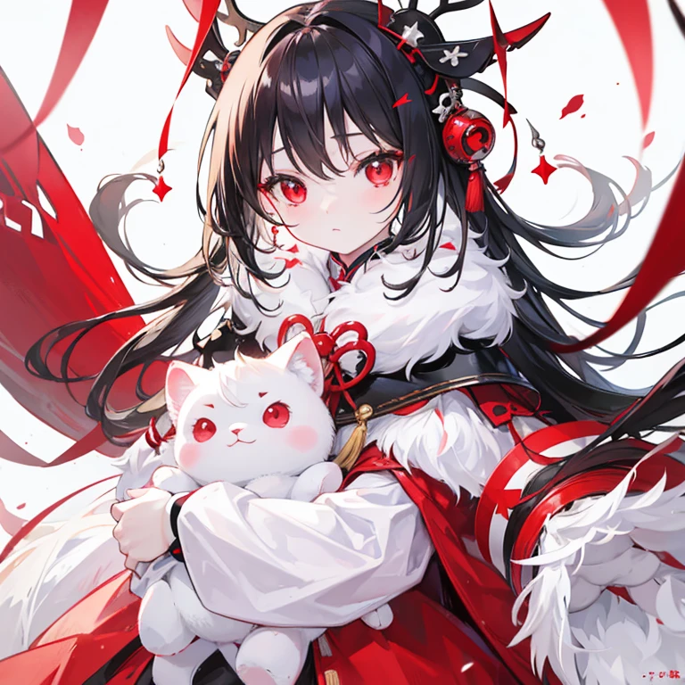 White fur with red spots here and there、red eyes、Girl about 5 、toddlers