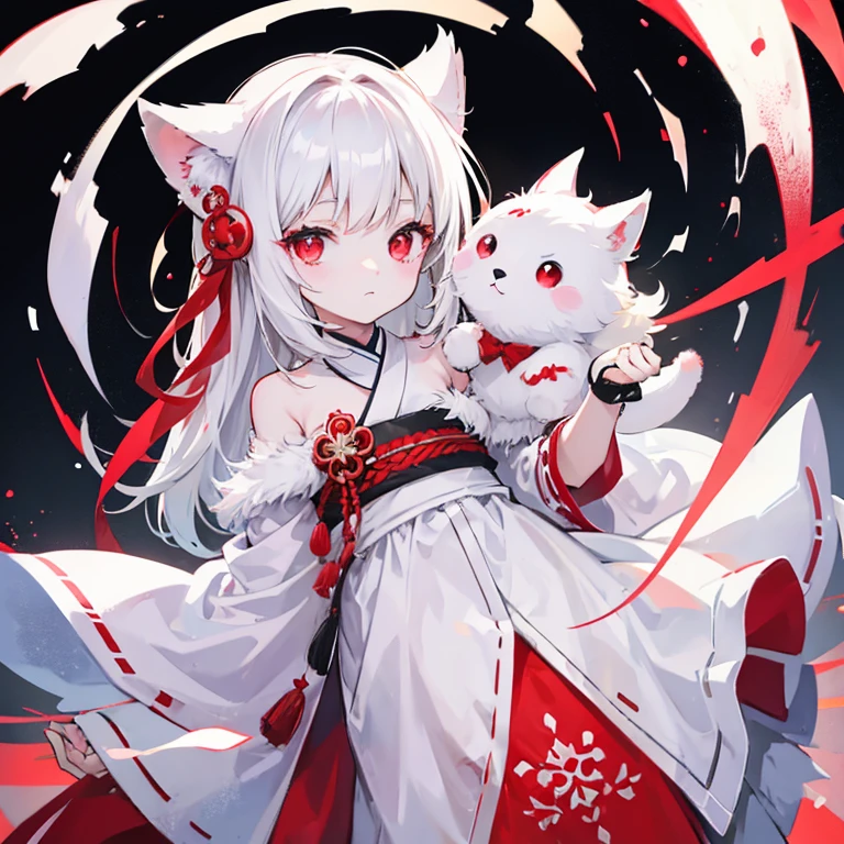 White fur with red spots here and there、red eyes、Girl about 5 years old、toddlers