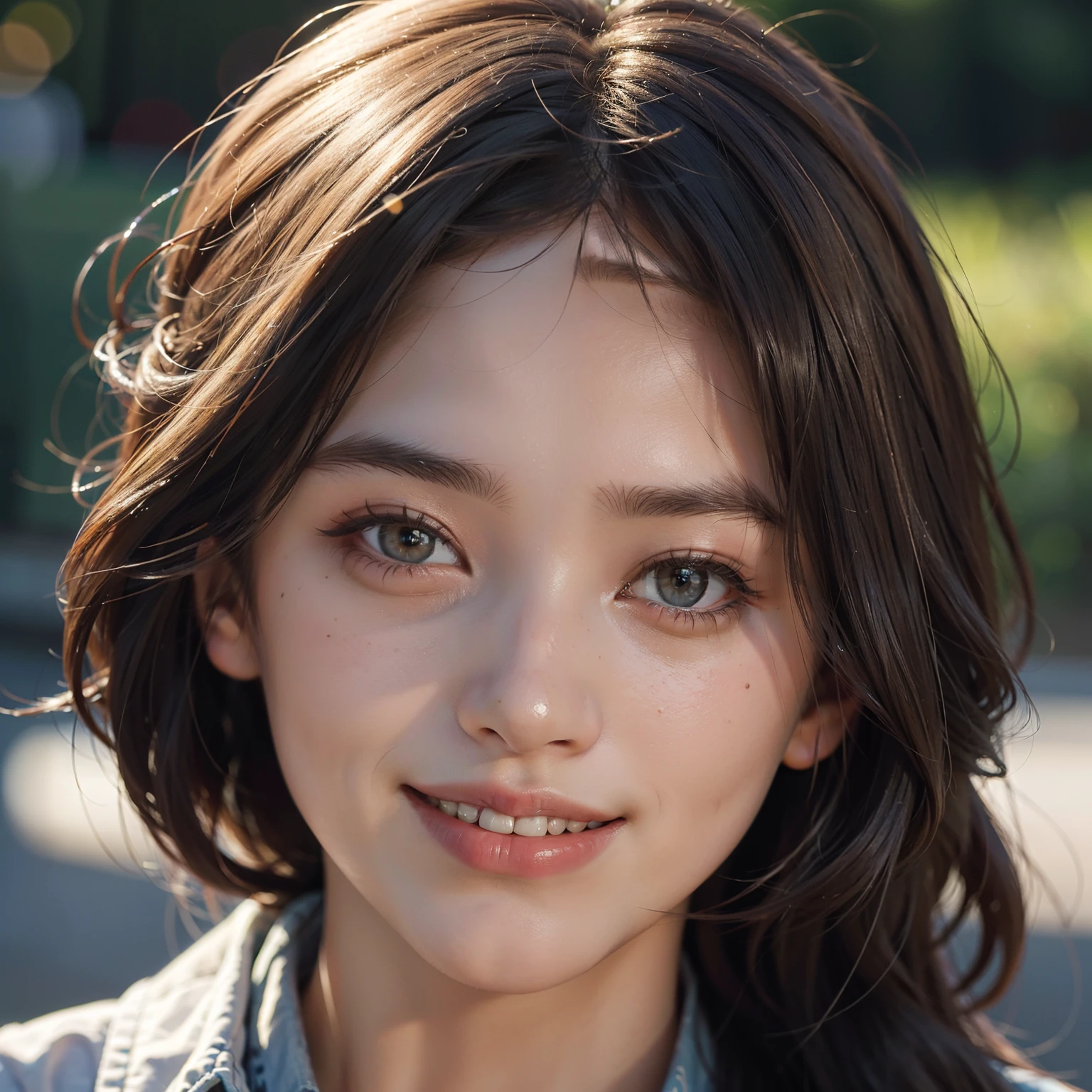 best quality, masterpiece, ultra high res, photorealistic, 1girl, smile, close up face portrait