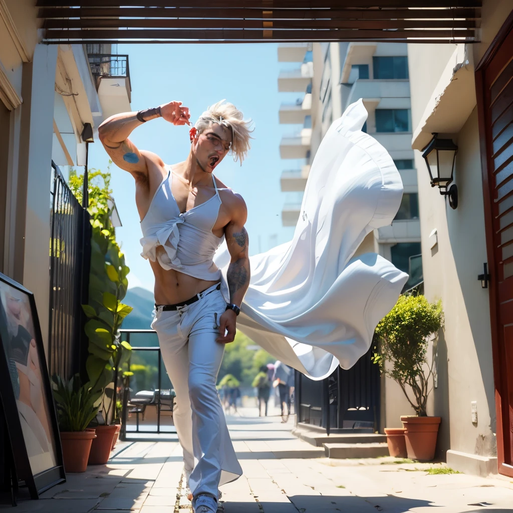 A guy in white clothes dancing free style, anime --auto --s2